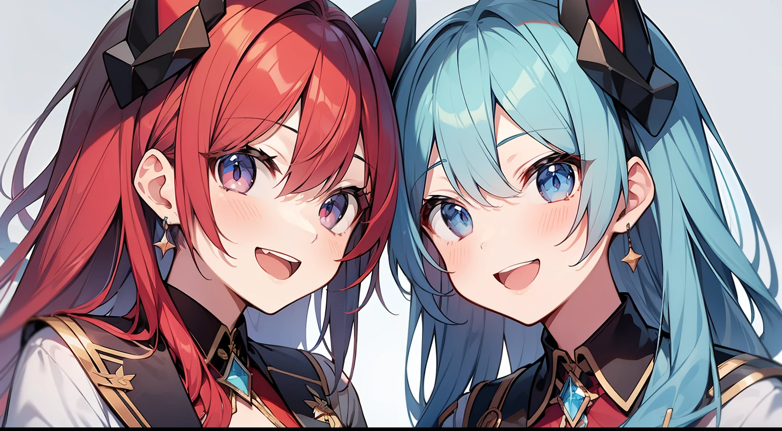 twinsies、discord、Blue-haired、Red-haired、Crystal background、masterpiece、Top image quality、top-quality、cute little、blazers