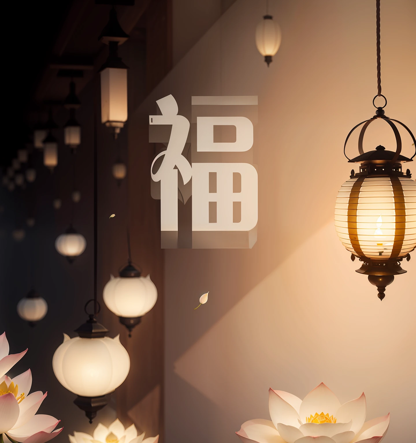 A lotus lantern,white blossoms,petals