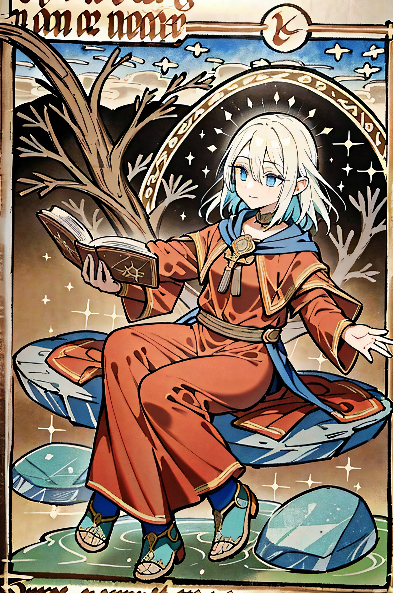 mage rising from mud, magic rocks floating, y bestiary_style, masterpiece, best quality, solo, high detailed face,