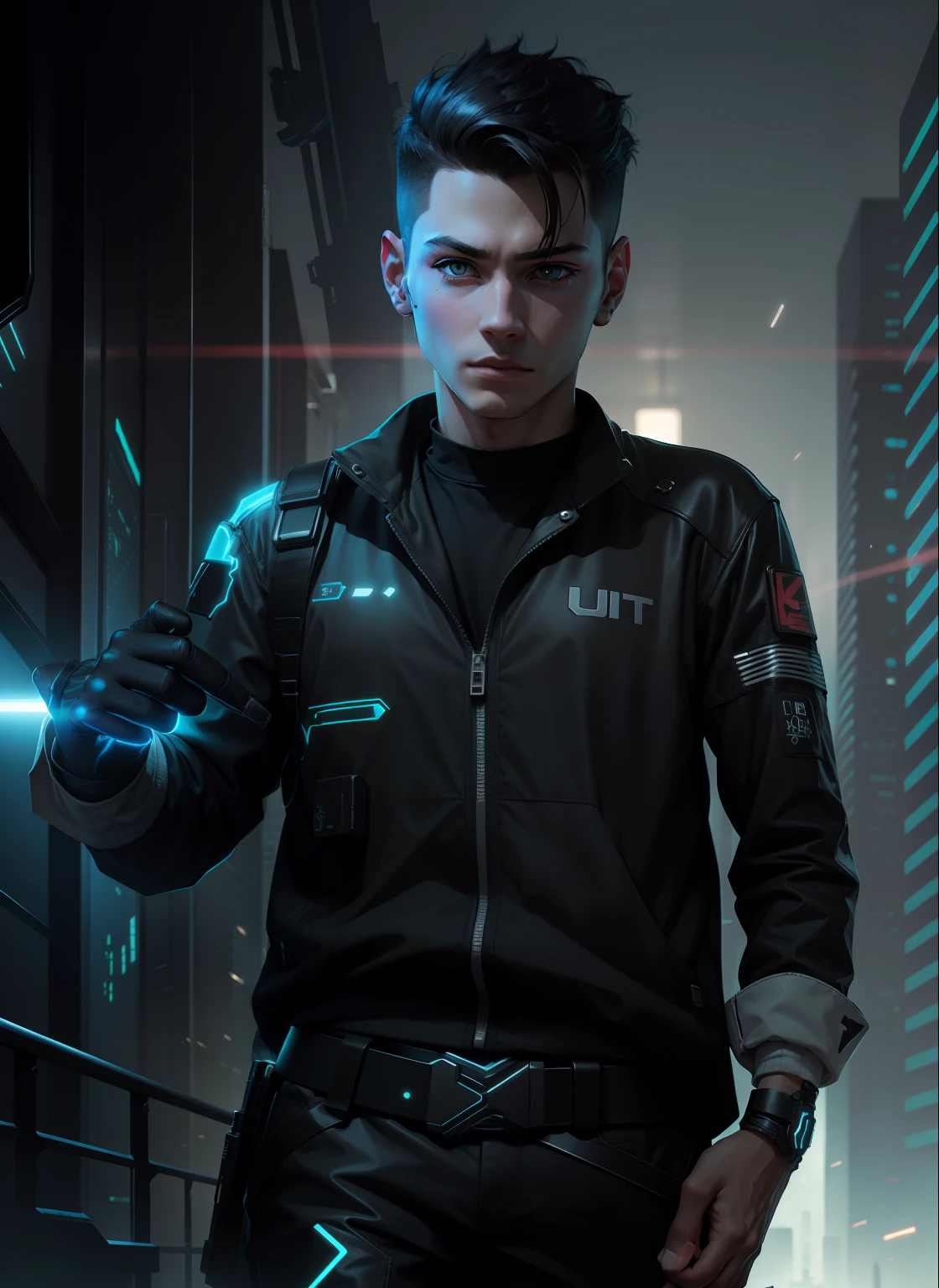 cyber punk.smart.boy with cat .4k ultra