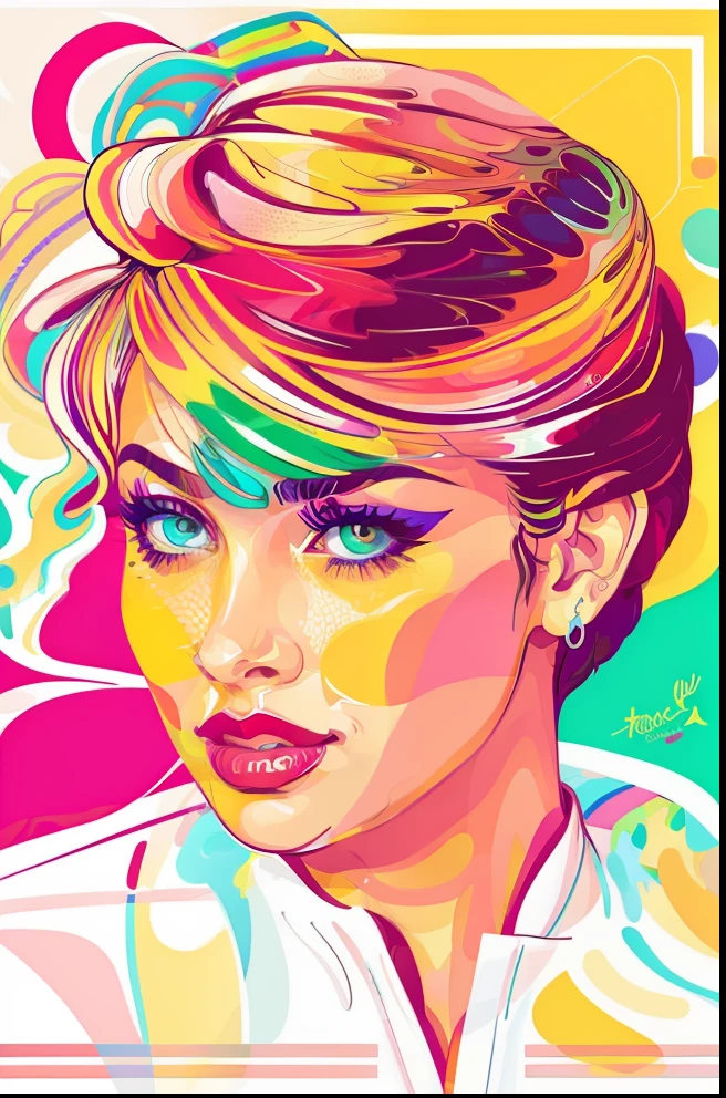 a close up of a person with a colorful shirt on, wpap, vector artwork, vector art style, vector art, multicolored vector art, !!! very coherent!!! vector art, vivid color.digital 2d, hd vector art, megan fox colorful portrait, in style of digital illustration, cmyk portrait, portrait digital art, digital art. colorful comic