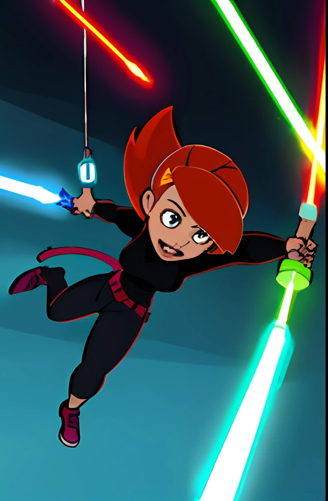 solo
kim possible  showcasing her skills with a lightsaber swinging