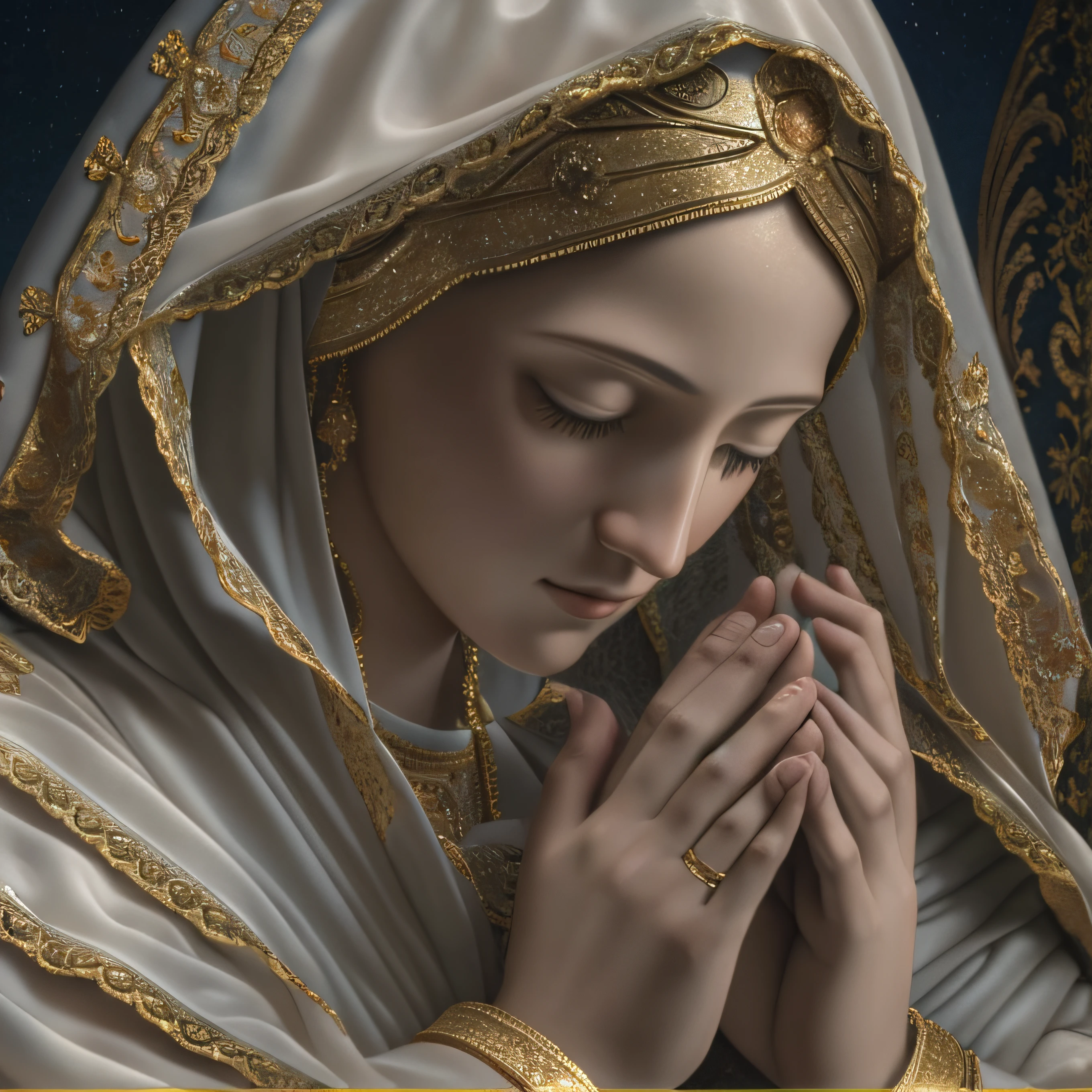 arte realista, detail of the Virgin Mary praying for the world, en una imagen detallada en 8k.