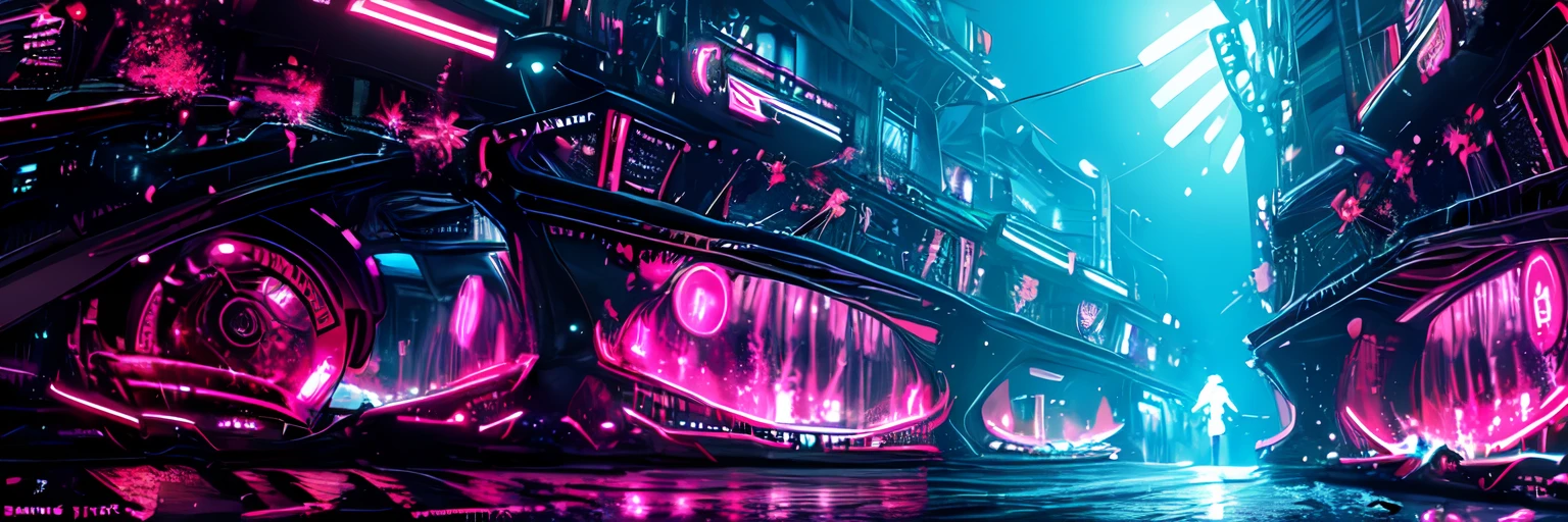 (masterpiece、top-quality、top-quality、Official art、ighly detailed、Beautifully Aesthetic:1.2)、(1girl in)、(Fractal Art:1.3)、Random hairstyle、Random hair color colorful、FULL BODYSHOT、(CyberpunkTThe shirt)、animesque、head-mounted displays、neon light detail、Intuitive、City of the Future、sharp、Precise focus、randome pose、cyberpunkcity、street neon lights、insta photo、photo of the year、cinema4d、Dramatic、