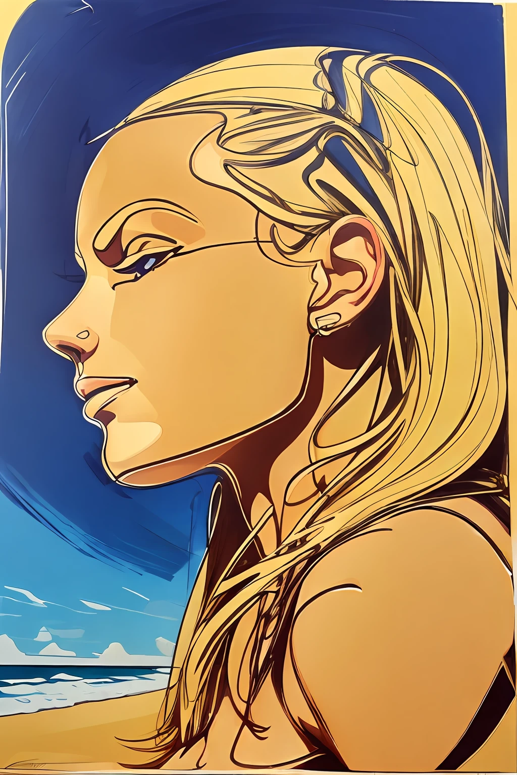 singlelineart style, portrait of a surfer woman