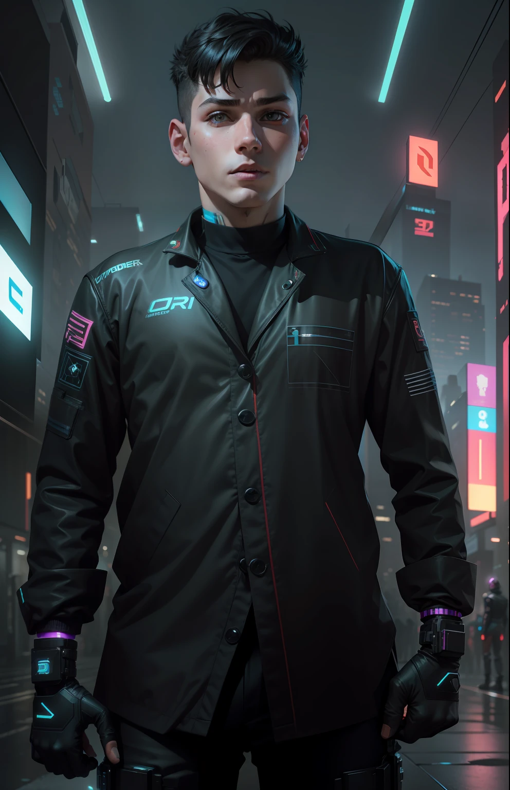 cyber punk.smart.boy with cat .4k ultra