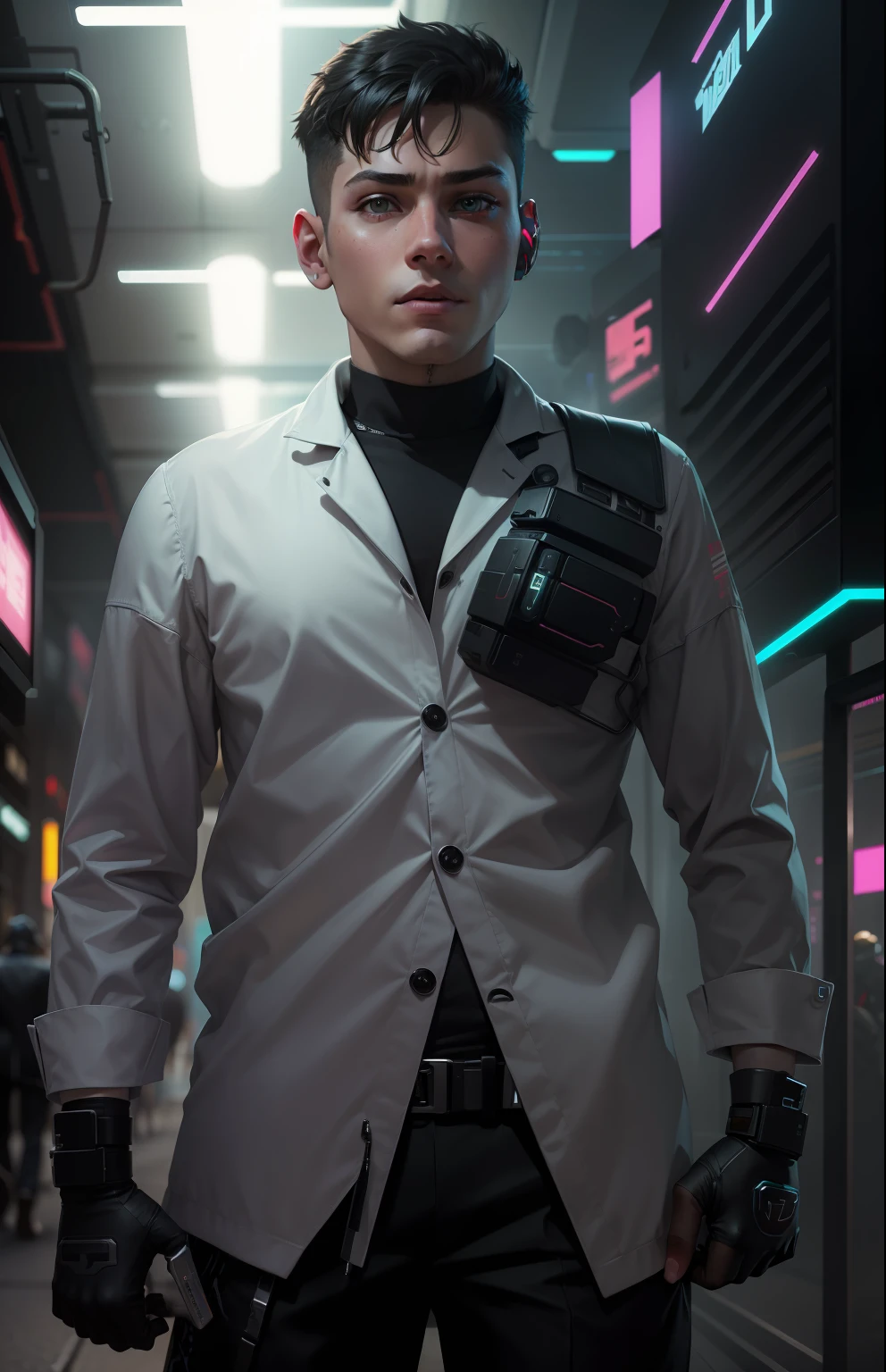 cyber punk.smart.boy with cat .4k ultra