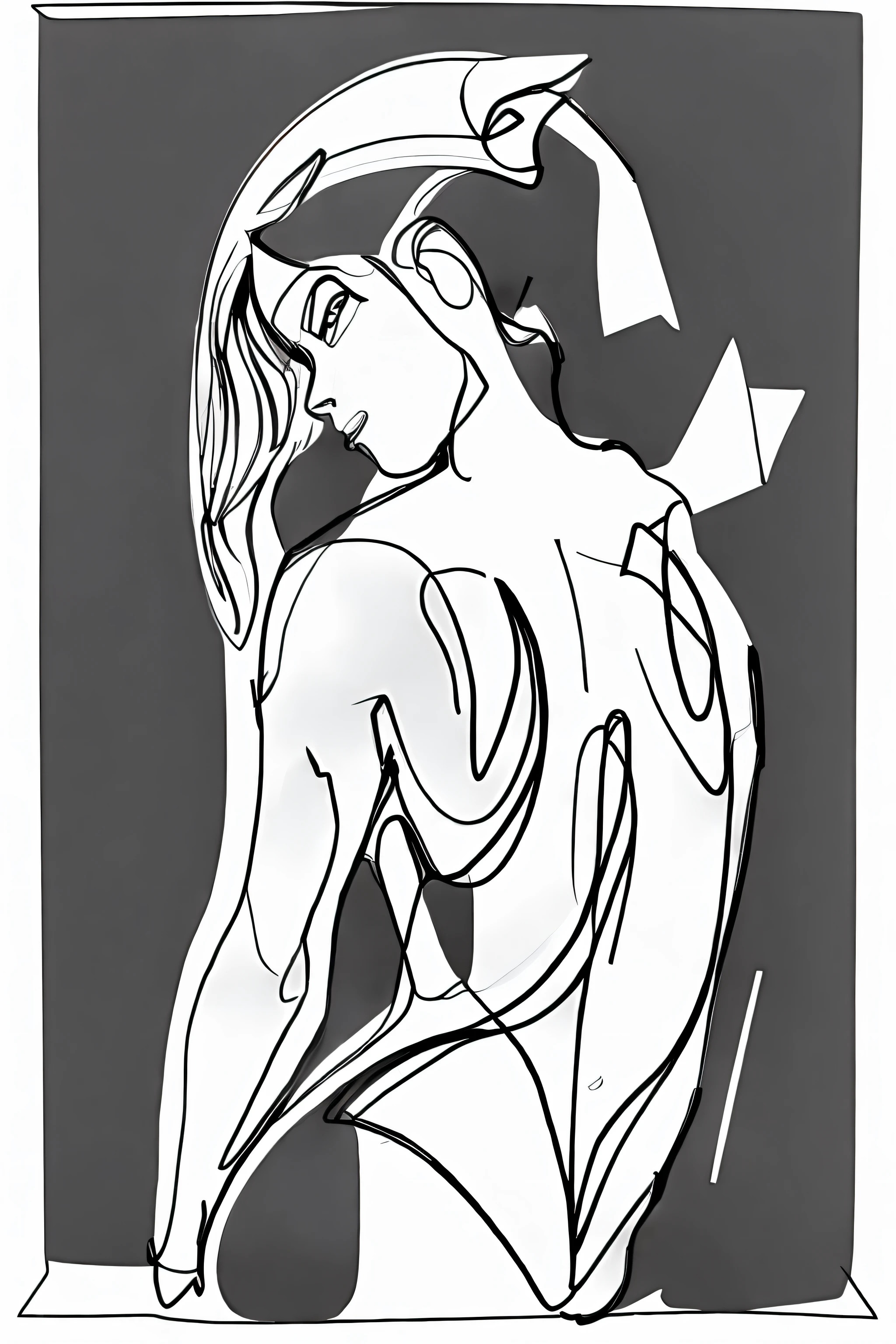 singlelineart style, black and white, drawing of a surfer woman