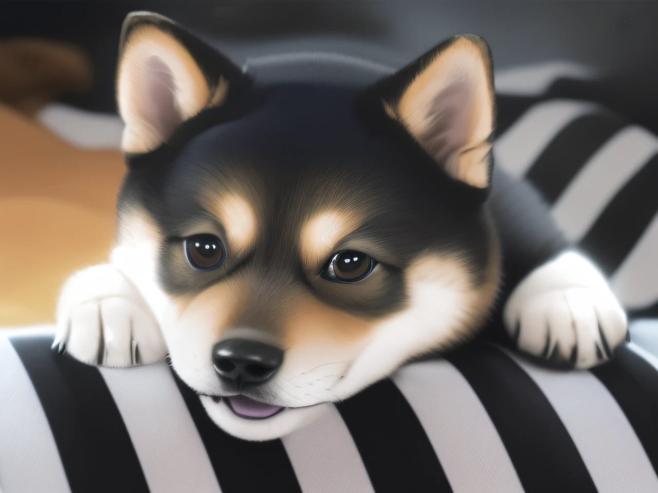 There is a dog lying on a pillow on the floor, Adorable Digital Painting, shiba inu portrait, anthropomorphic shiba inu, kawaii cute dog, Cute dog, kawaii realistic portrait, Realistic image, cute corgi, cute detailed digital art, Cute digital art, imagem hiperrealista, painting of cute dog, photo realistic style, realistic illustration