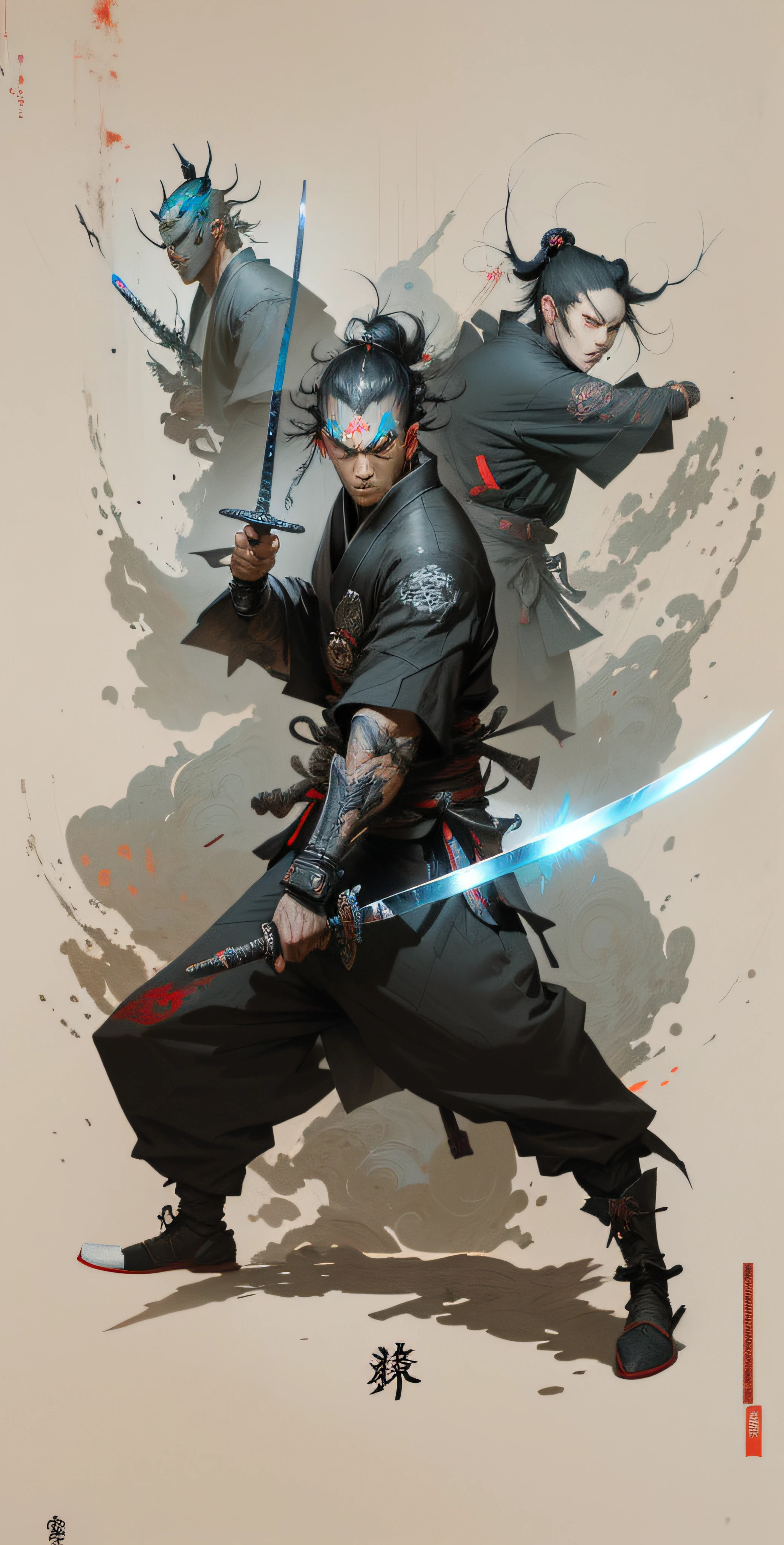 Anime characters have a sword and shadow behind them, benedick bana, Cyberpunk Samurai, Badass anime 8 K, very beautiful cyberpunk samurai, portrait of a cyberpunk samurai, inspired by Kanō Hōgai, cyborg ninja, Urban Samurai, goth ninja, Demon Samurai, cyborg samurai, demon samurai warrior, Samurai style, inspired by Kanō Sanraku