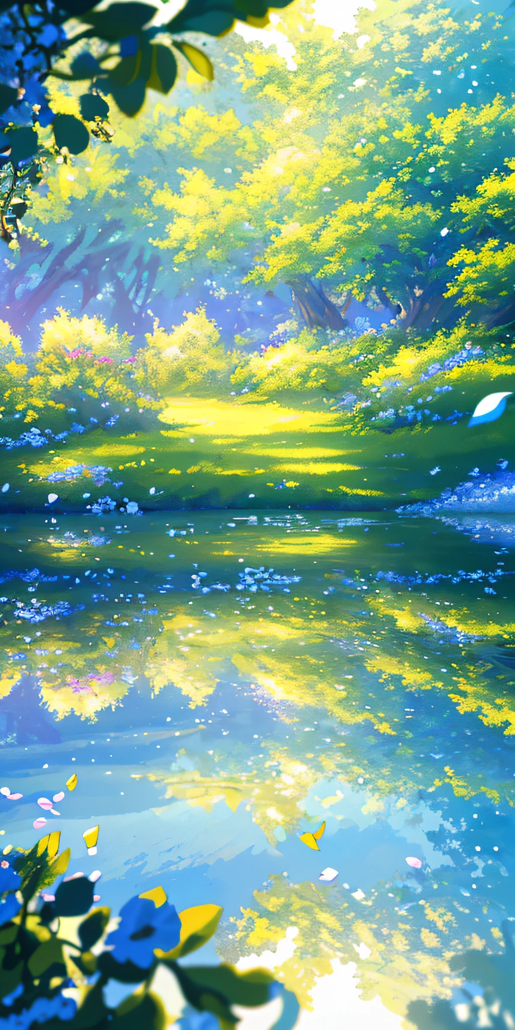 Masterpiece, best quality, (very detailed CG unity 8k wallpaper) (best quality), (best illustration), (best shadows) Nature', blue sea,delicate leaves petals of various colors falling in the air light Tracking, super detailed --v6