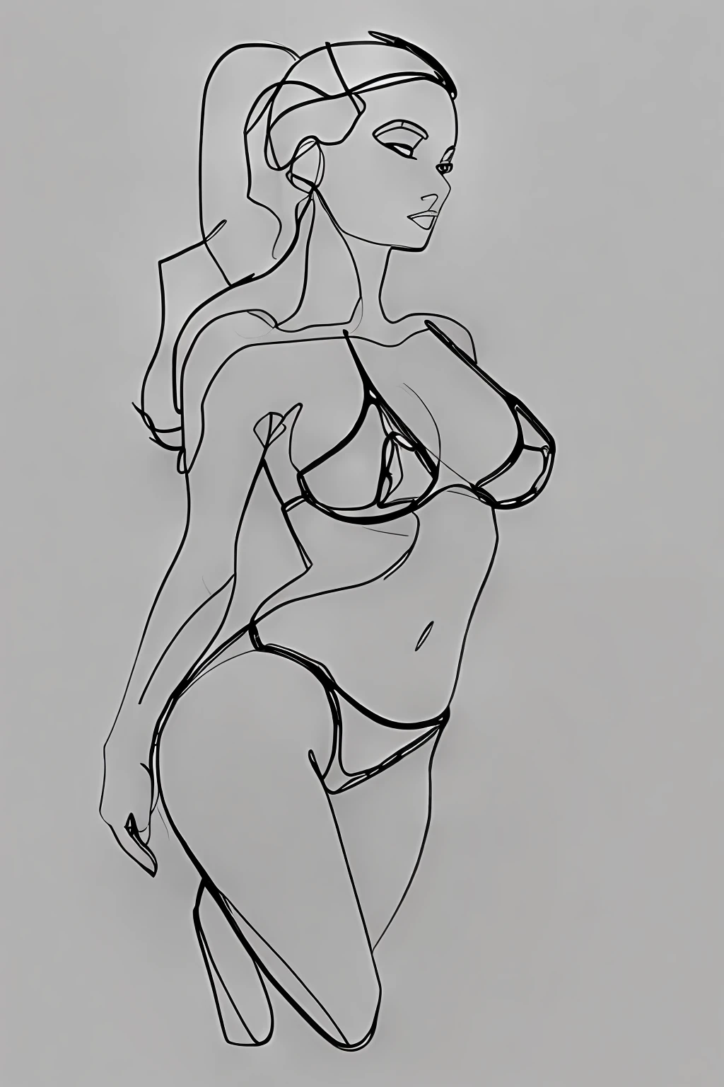 singlelineart style, black and white, drawing of a sexy surfer woman