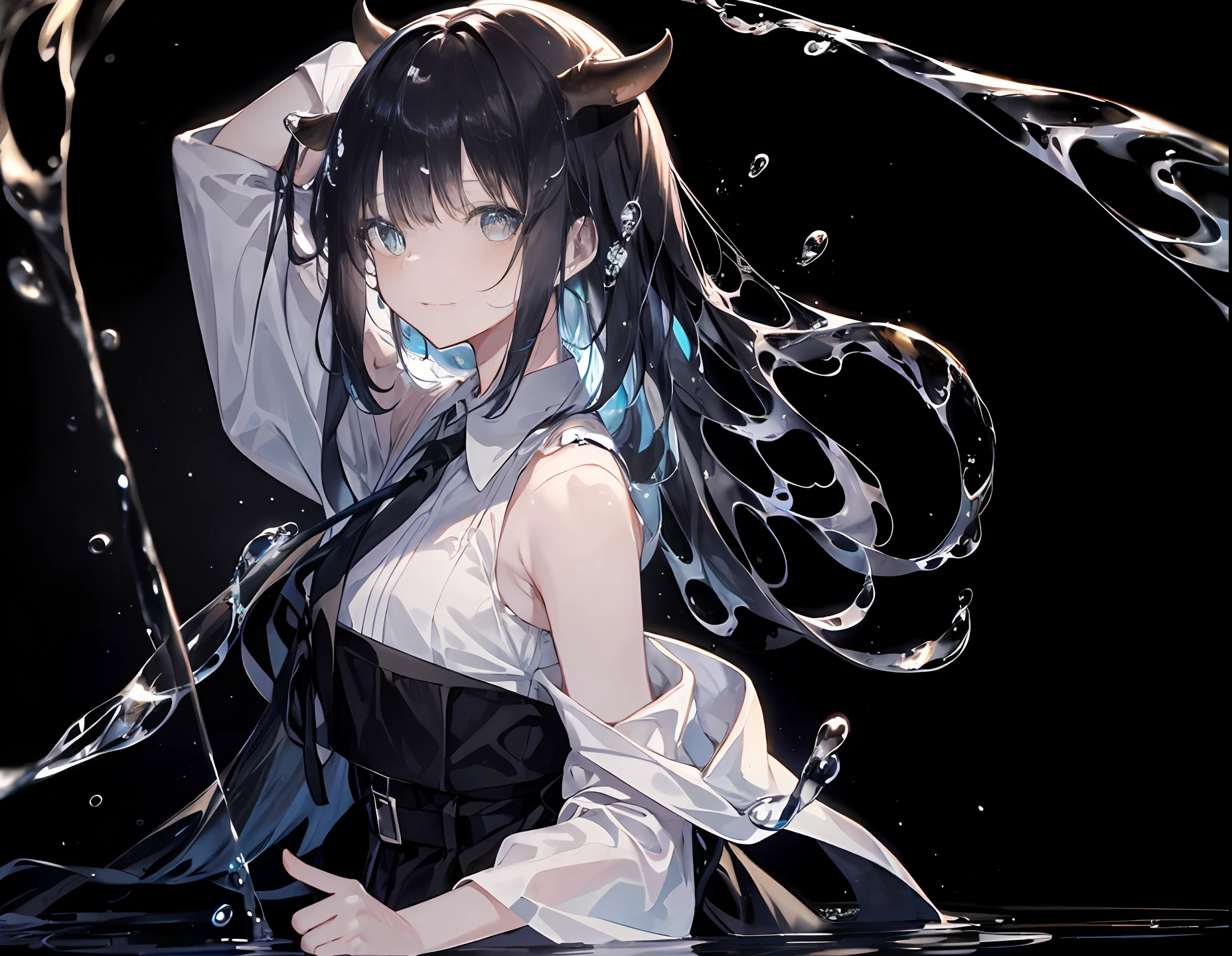 (Background with), tmasterpiece, best qualtiy, illustration, the wallpaper, hyper-detailing, absurderes, 1girll, 独奏, (liquid hair:1.2), beatiful detailed eyes,By bangs, cow boy shot, long whitr hair, idoly, brunette color hair, wave, Eau, water dripping, Looks to the side, wading,
(stage:1.5)