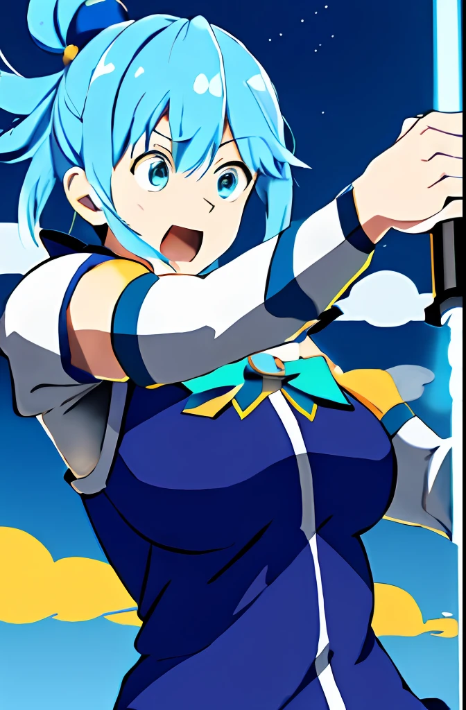 solo aqua \(konosuba\) showcasing her skills with a lightsaber swinging