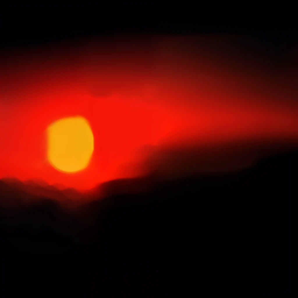 The setting sun reflects the fiery red sky，The dark-haired boy squinted，Bright smile