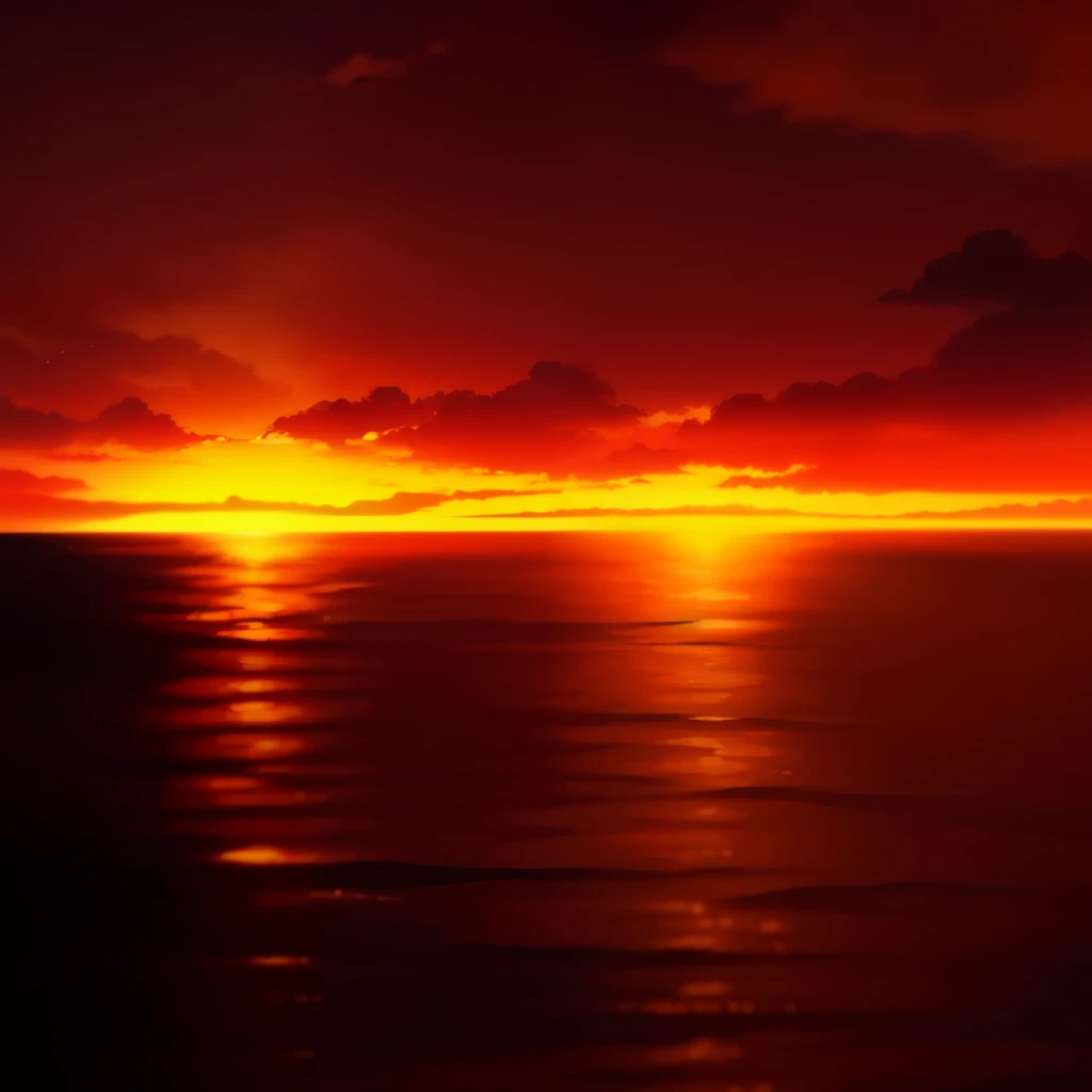 The setting sun reflects the fiery red sky,The dark-haired boy squinted,Bright smile