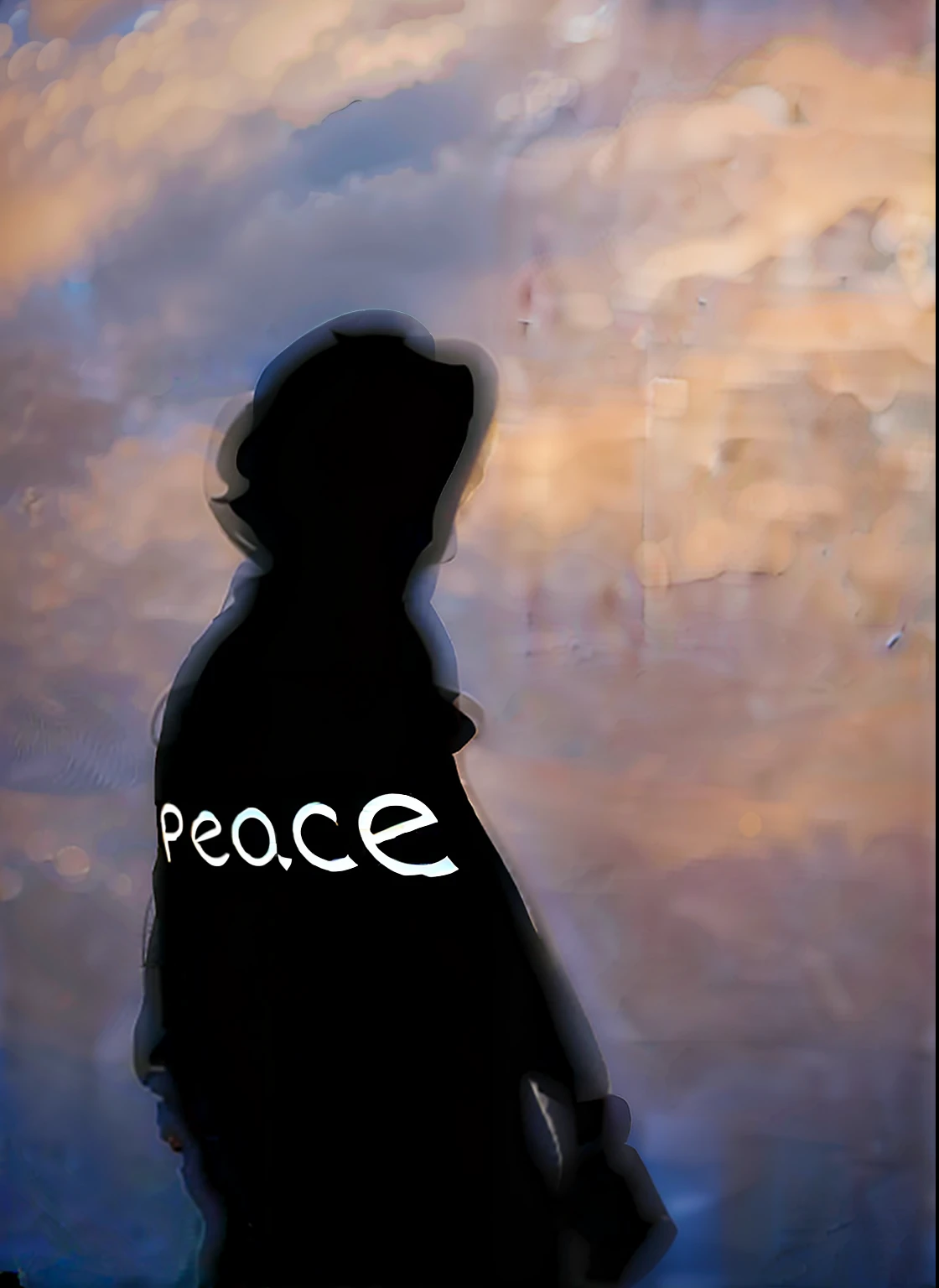 there is a silhouette of a person with a hat on, peacefull, peace, peace atmopshere, world peace, peaceful expression, peaceful face, inner peace, at peace, peaceful, peace and love, peace sign, peaceful mood, emptiness and peace, love peace and unity, edited, un dia de paz, absolute peace and quiet, silhouette :7