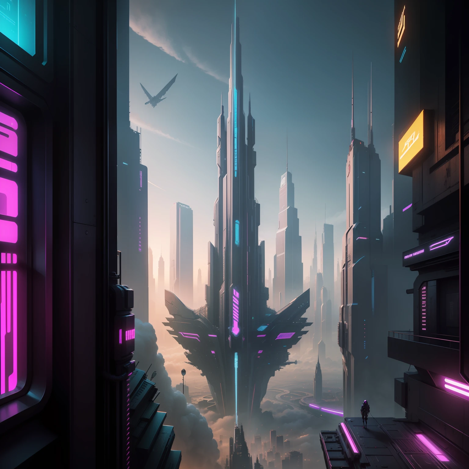 "Futuristic World Cyberpunk Big City Top Quality Masterpiece Fantasy")