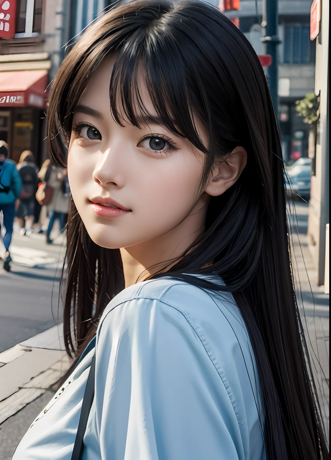 (best-quality:0.8),
(best-quality:0.8), perfect anime illustration, extreme closeup portrait of a pretty woman walking through the city
