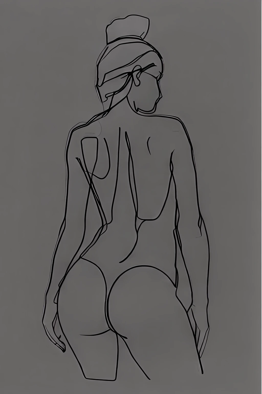 singlelineart style, black and white, drawing of the silhouette of a naked woman