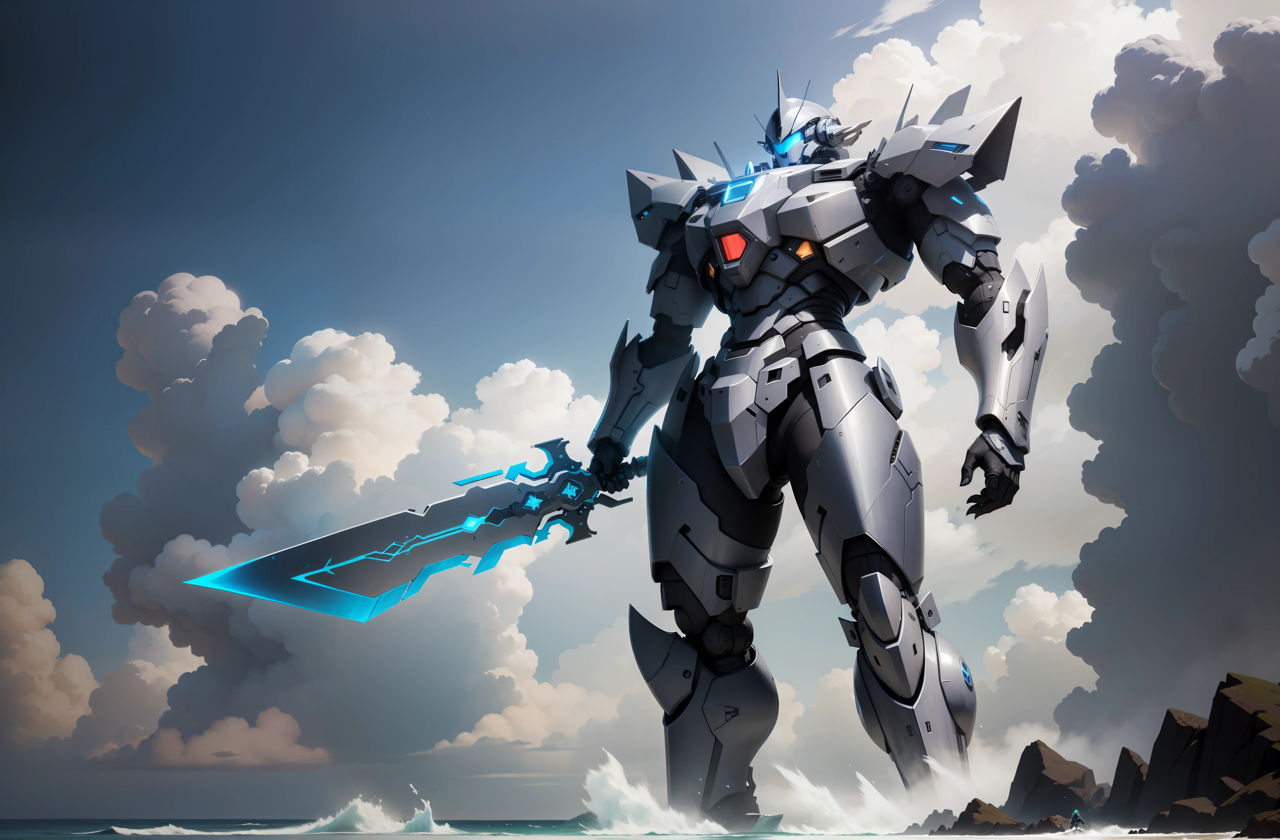 Delete this mech，And change to clouds and seas that fit the background