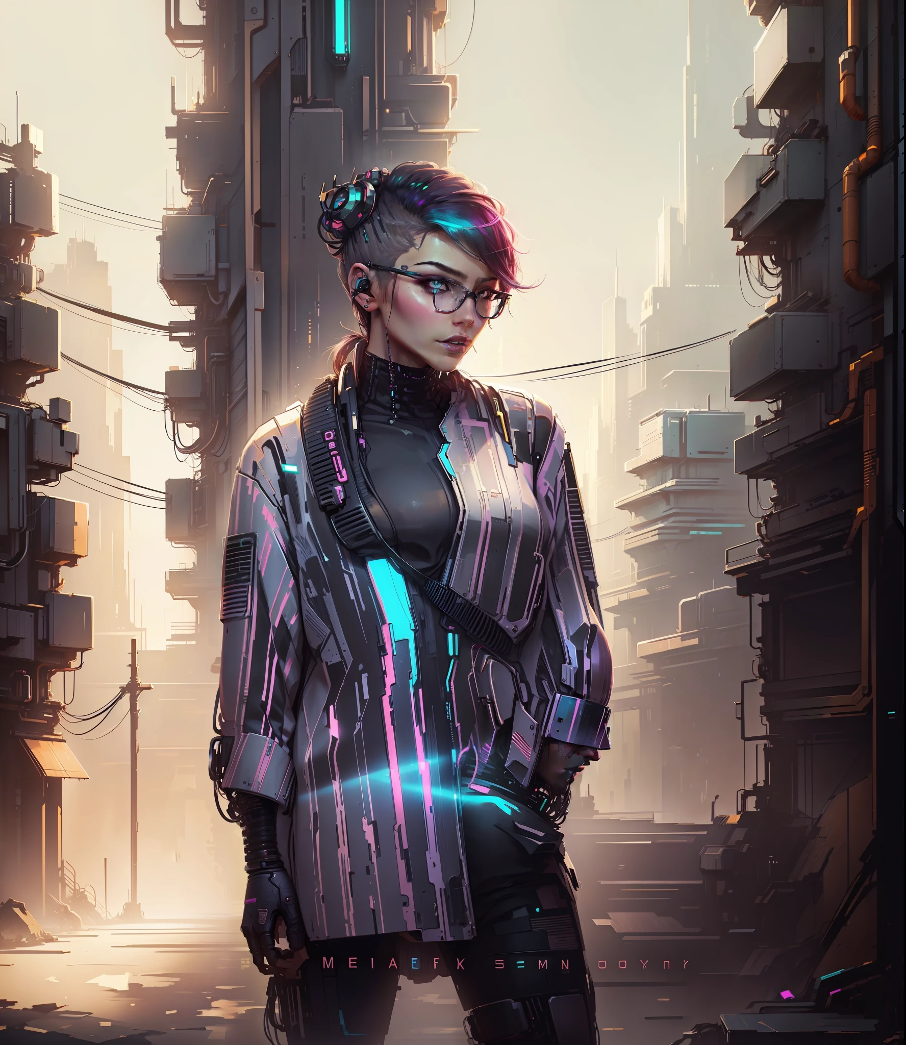 Change background, cyberpunk futurestic look, smart look, smart hairstyle color, v4