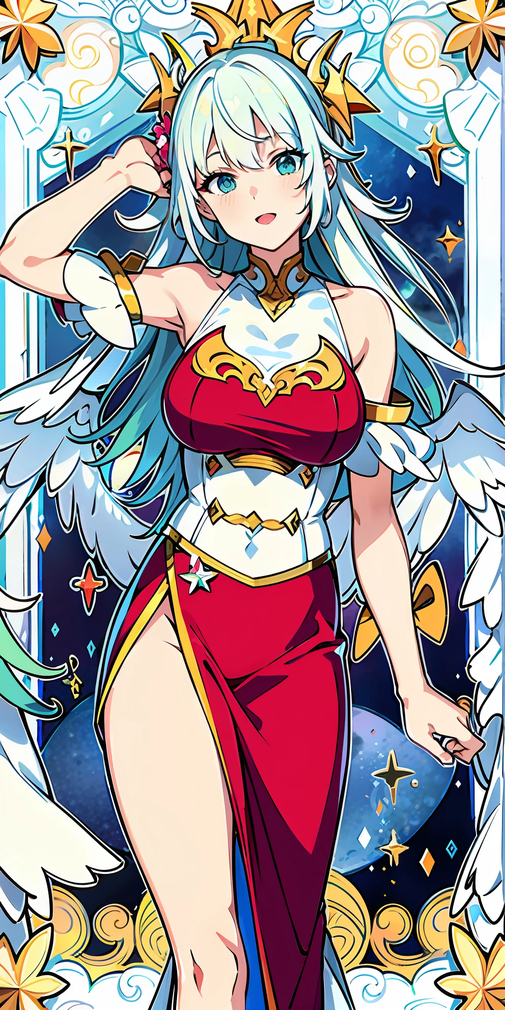 massive wings,angelicales,Holy,(White 1.1)(Halo 1.1)(Rainbow 1.3),chies,Rich background,symmetrical background,colored glass,extreme hight detail,delicated,(masterpiece1.3)Feminine characteristics,feminine curves,(Pink costume 1.3)