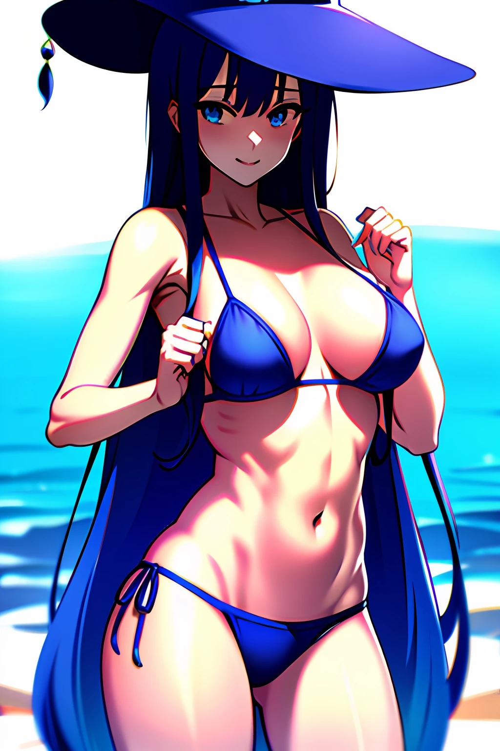 blue long hair，Blue Bikini Witch