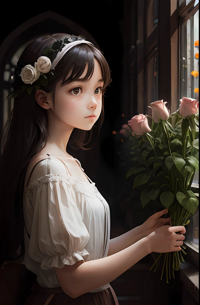 Girl holding roses