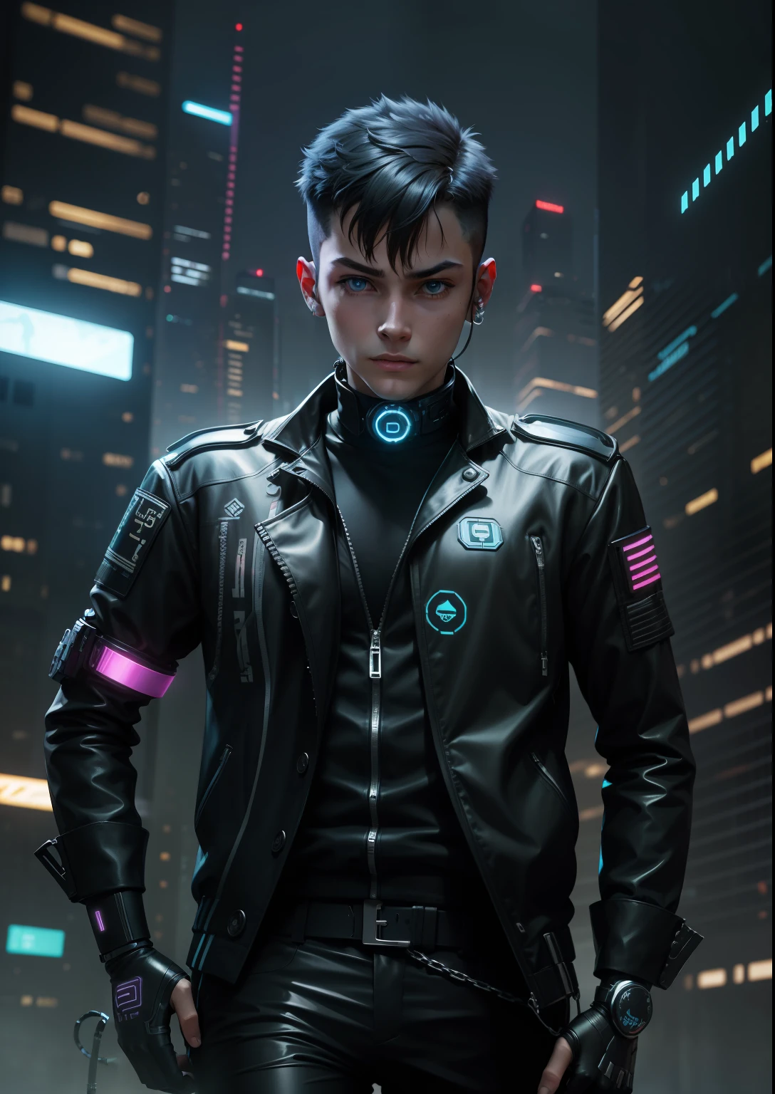 cyber punk.smart.boy with cat .4k ultra