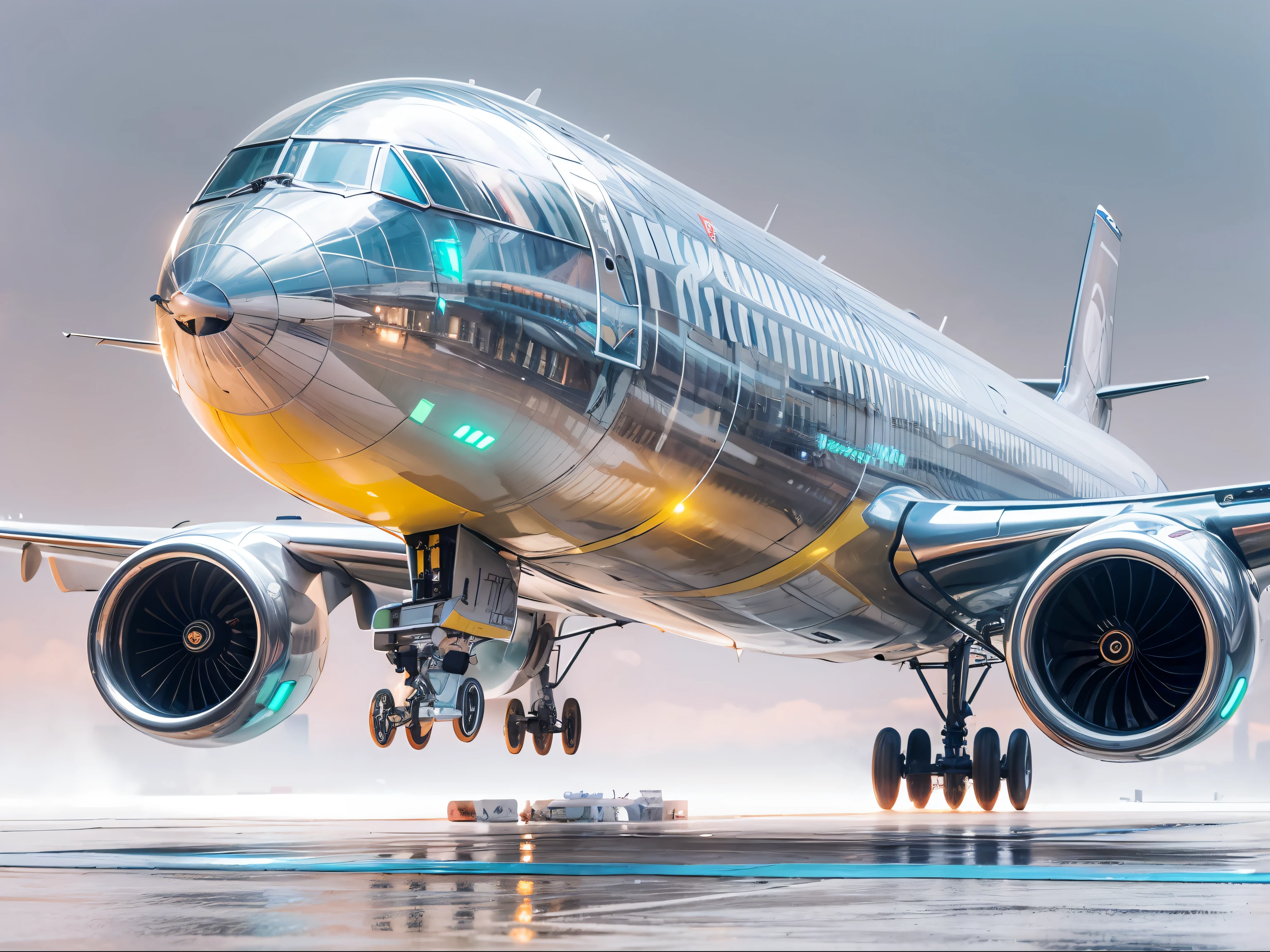 1 transparent airliner, Color transparent plastic , cyber punk perssonage , (industrial design:1.2), (Luminous neon:1.2) , White background , surrealism , hyper HD , High details , Best quality ,4K
