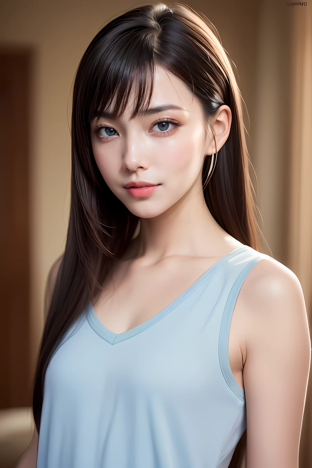 (RAW photo:1.2),(Photorealistic:1.4),(Masterpiece:1.3),(Best quality:1.4),超高分辨率,
hdr,8K resolution,
Dreamlike,
check commentary,commentaryrequest,scenery,((No text)),
solofocus,
(Detailed eyes),(Detailed facial features), (detailed clothes features),
skin tight, (Shiny skin),(Slender),(Slim),(Beautiful face),
, Young, (Flat-chested), bangs, pony-tail hair, Black hair, Blue eyes, Hairpin,
Loose shirt,
Smile, bashfully,Cute,