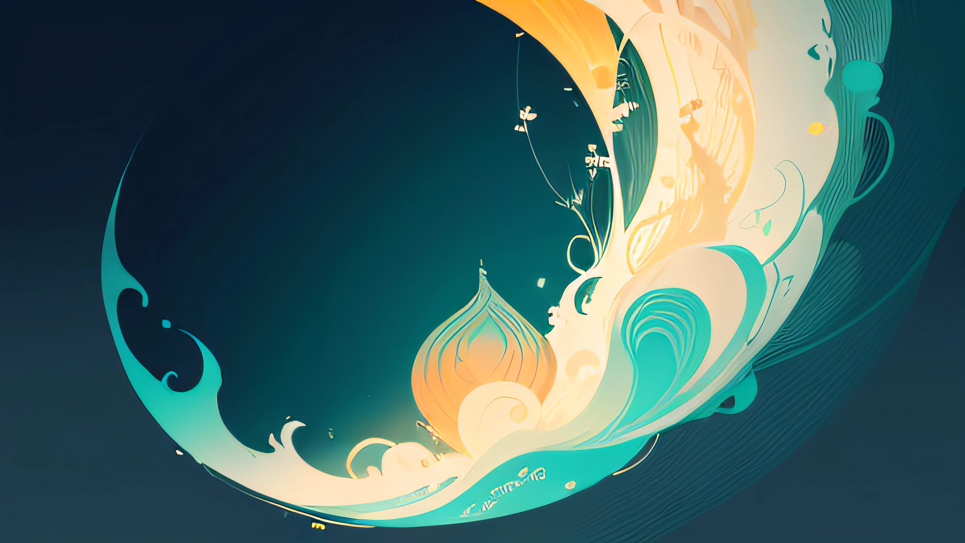 abstract paintings、(Zen Buddhism、Amy Sol Style)、(夏天)、(Green Tree、Bellflower blossom、rivulets)、Light abstraction cover art、Simple vector art、Contemporary Chinese art、Color gradient、Soft color palette、Layered Forms、Whimsical animation、Style Ether Abstract