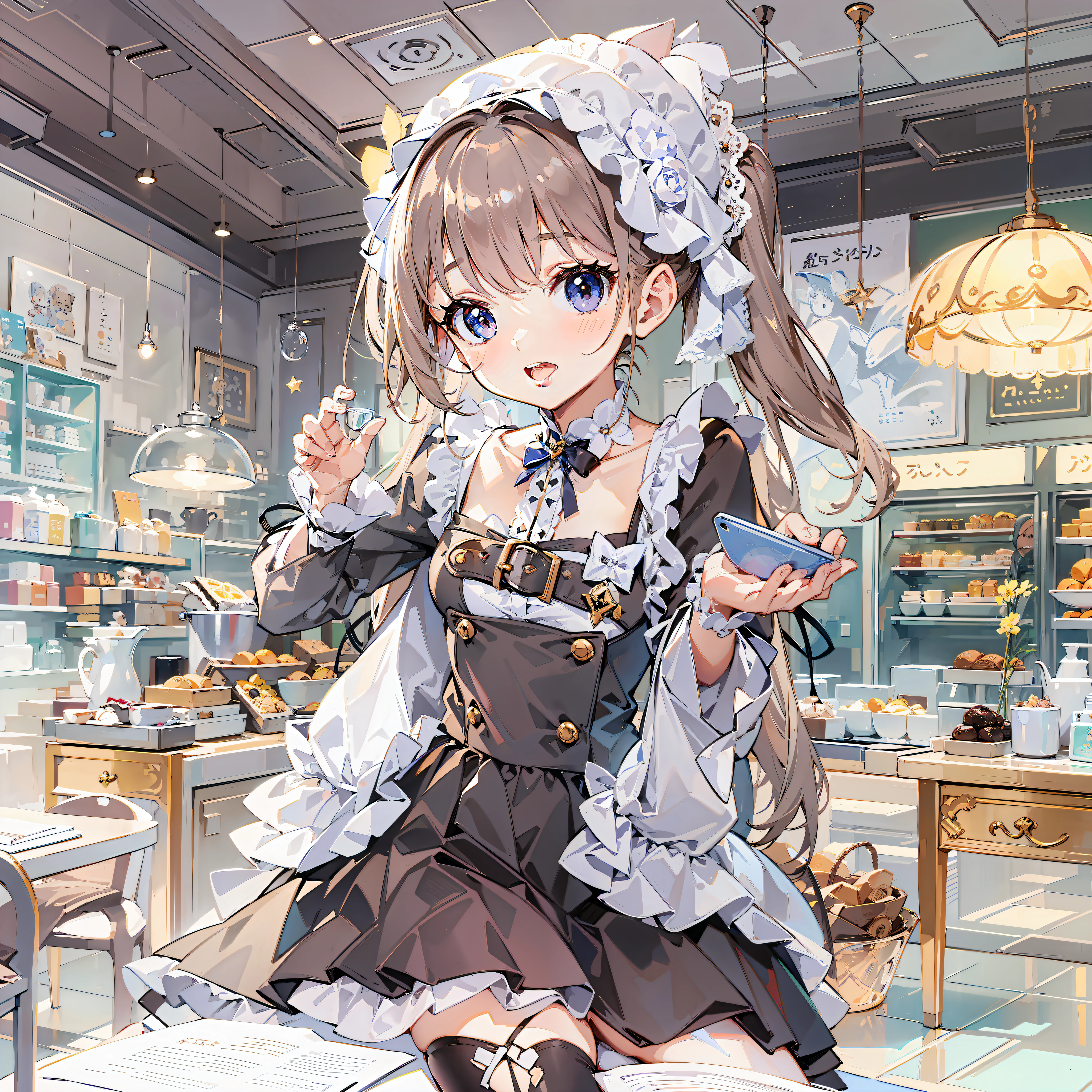 Cute little girl s top-quality masterpiece Normal five fingers Lustrous hair maid café clerk