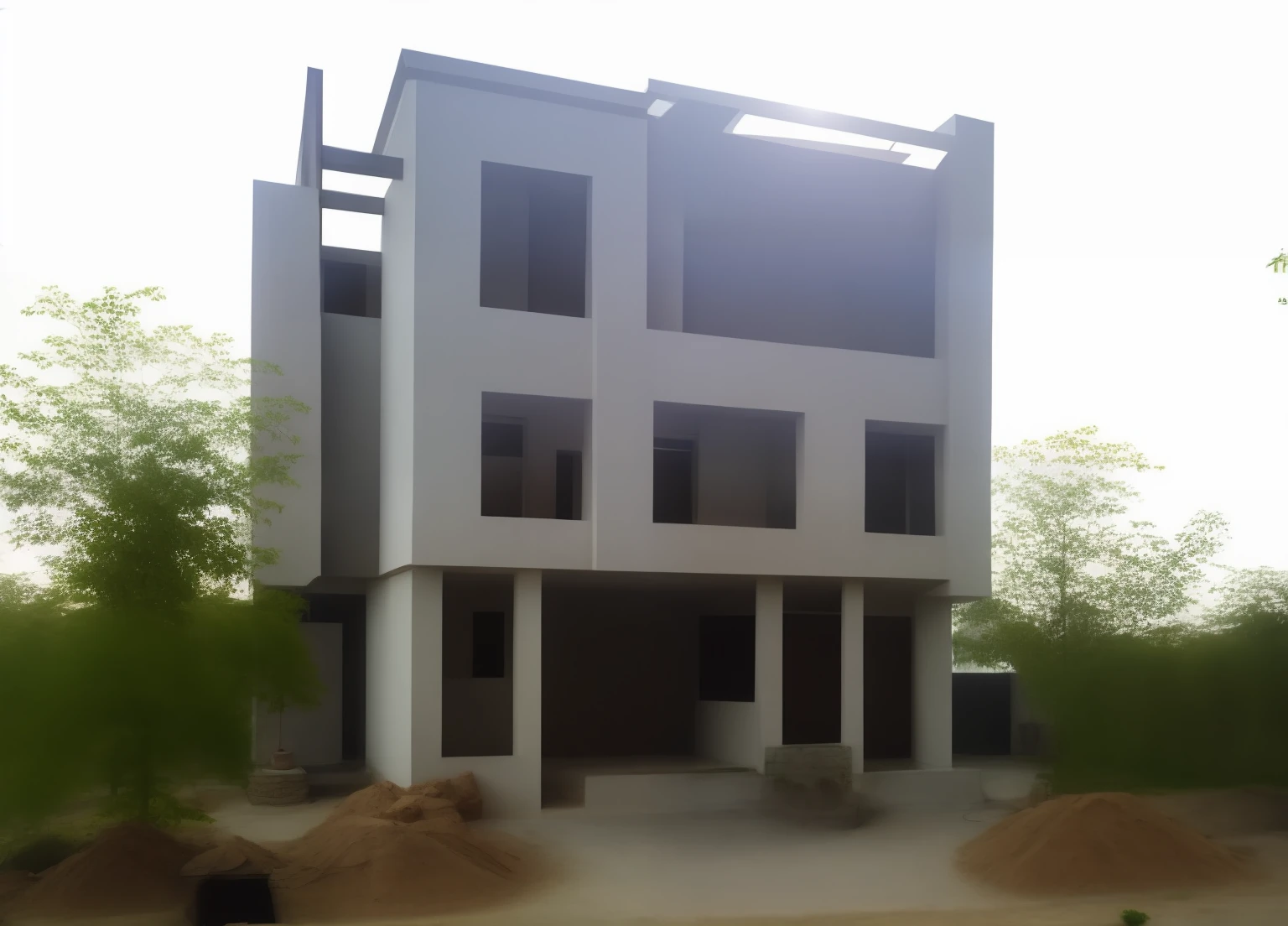 house under construction, brick and concrete wall, realistic builder, gradient,street, tree best quality, construction workers are working on a house under construction