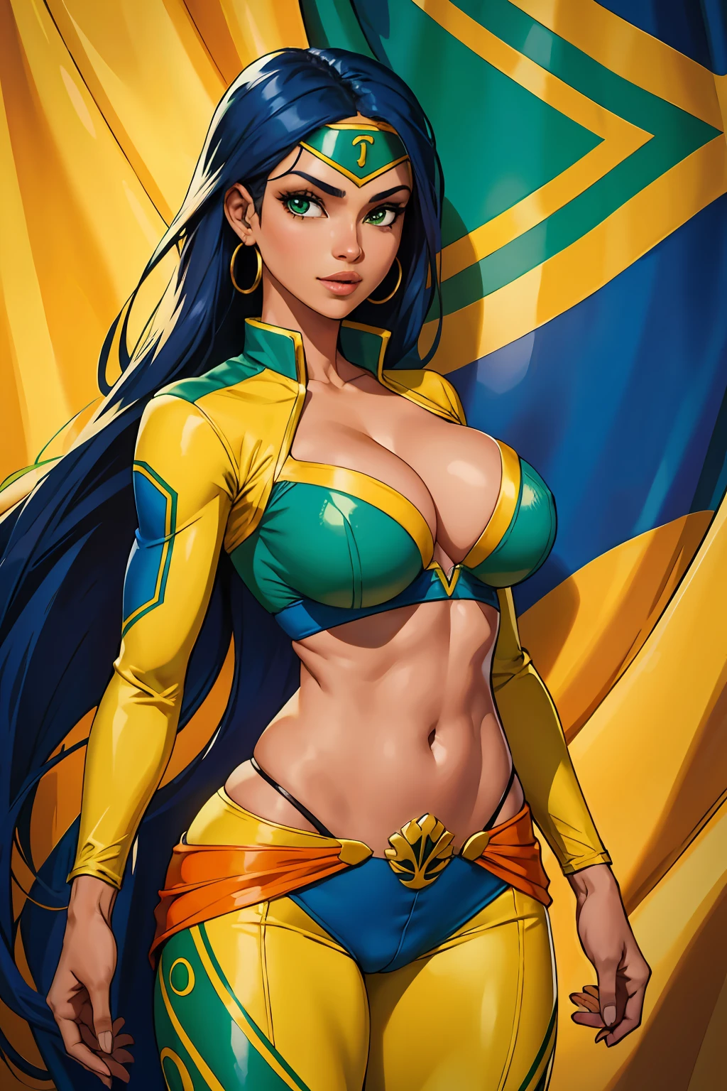 Brazilian woman Super Hero Green Yellow and blue clothes Brazilian clothes Brazil flag