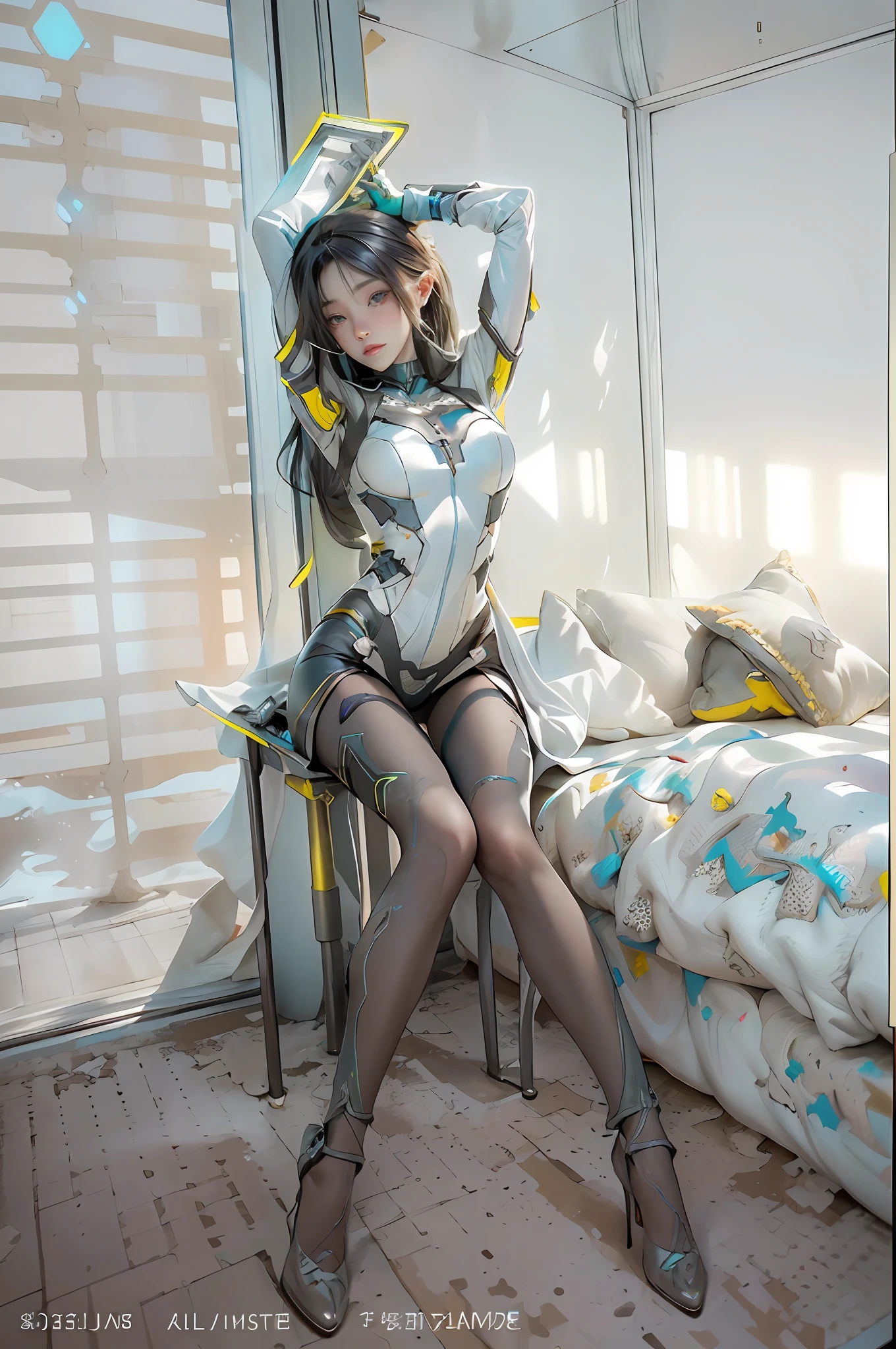 ((best qualtiy)), ((tmasterpiece)), (the detail:1.4), 3D, A beautiful cyberpunk female image,HDR(HighDynamicRange),Ray traching,NVIDIA RTX,Super-Resolution,Unreal 5,Subsurface scattering、PBR Texture、post-proces、Anisotropy Filtering、depth of fields、maximum definition and sharpness、Many-Layer Textures、Albedo e mapas Speculares、Surface Coloring、Accurate simulation of light-material interactions、perfectly proportions、Octane Render、Two-colored light、largeaperture、Low ISO、White balance、the rule of thirds、8K RAW、Picture-perfect face,A coquettish expression,A flush on the face,Delicate facial features,