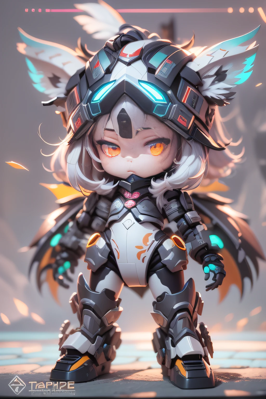 chinesedragon,(Blind box toy style:1.2), (Full body photo) , (1 rapariga),(Behind her is a dragon), mechs, Exquisite helmet:1.2, Combat goggles:1.2, cyber punk perssonage, dreamy glow, Sparkle neon, Clean, Transparent draft, ( Global illumination, Ray traching, High-density imaging, unreal render,reasonable design, super detailing, tmasterpiece, Best quality, hyper HD, Cinematic lighting),(Particle effect 1.5),flowy ,Smart