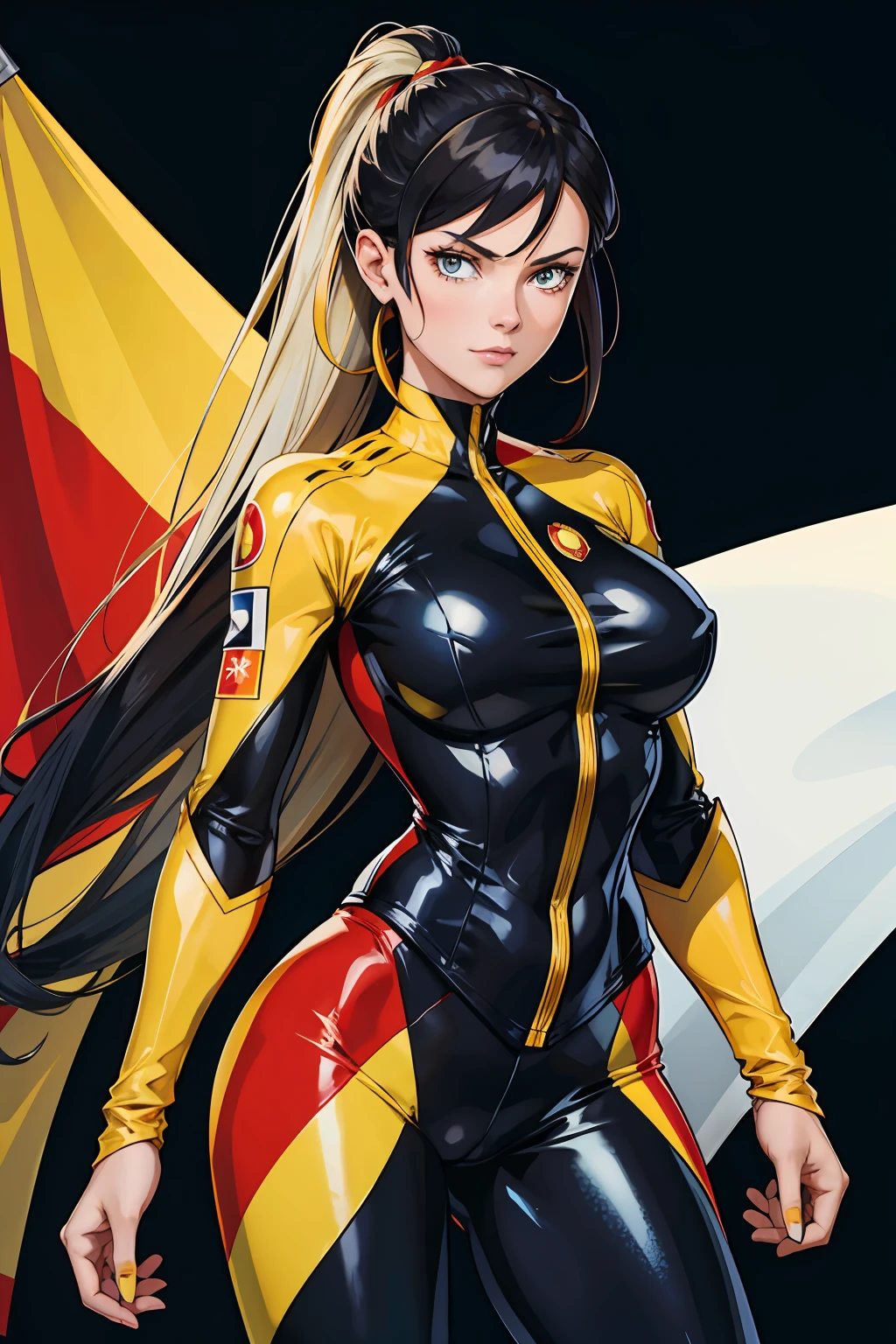 Belgian woman Super Hero Black Yellow and Red clothes Belgian clothes Belgium flag