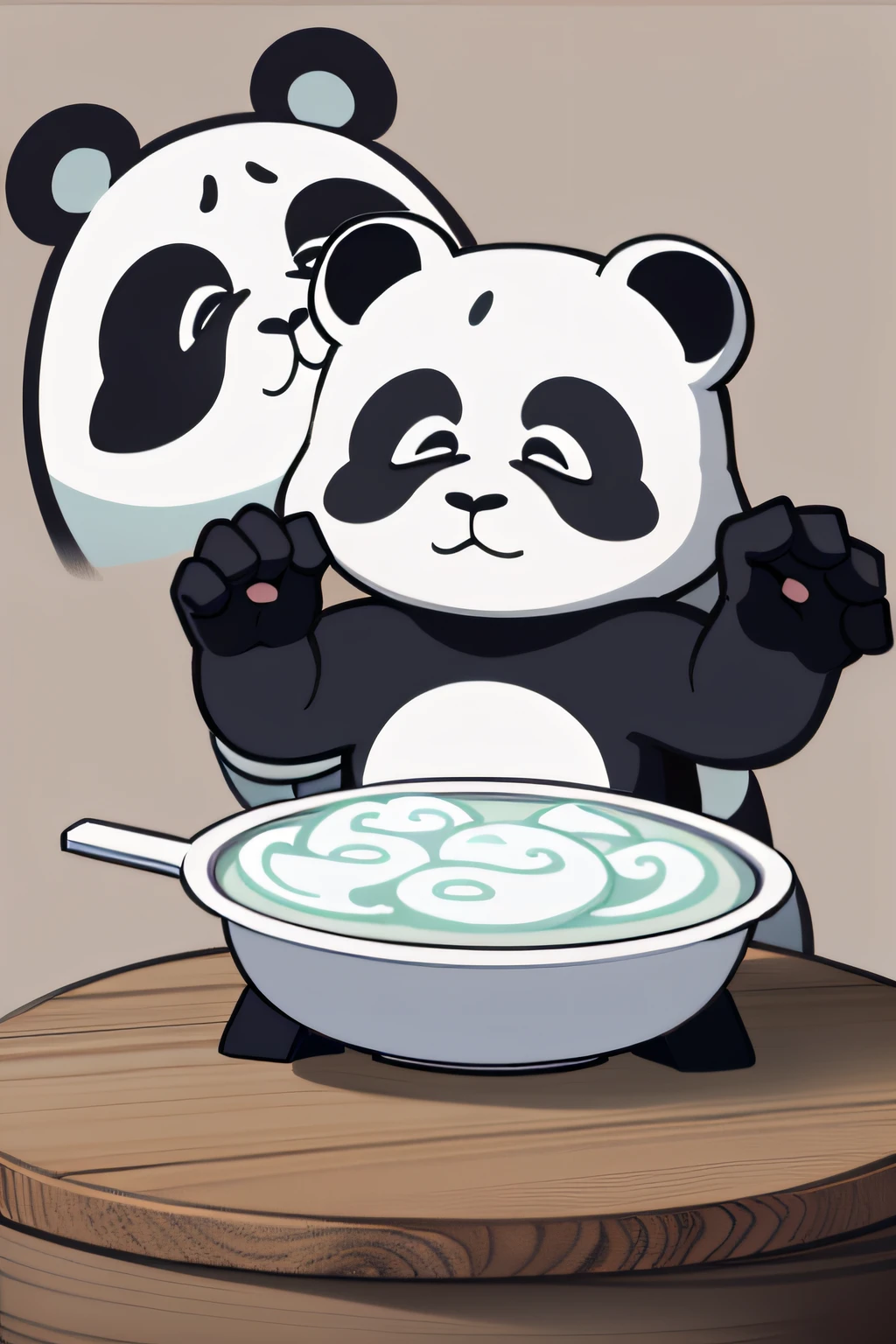 pandas，adolable，Take the hot pot，Simple，logo，Fewer colors，Just the panda in the middle，k hd，complete