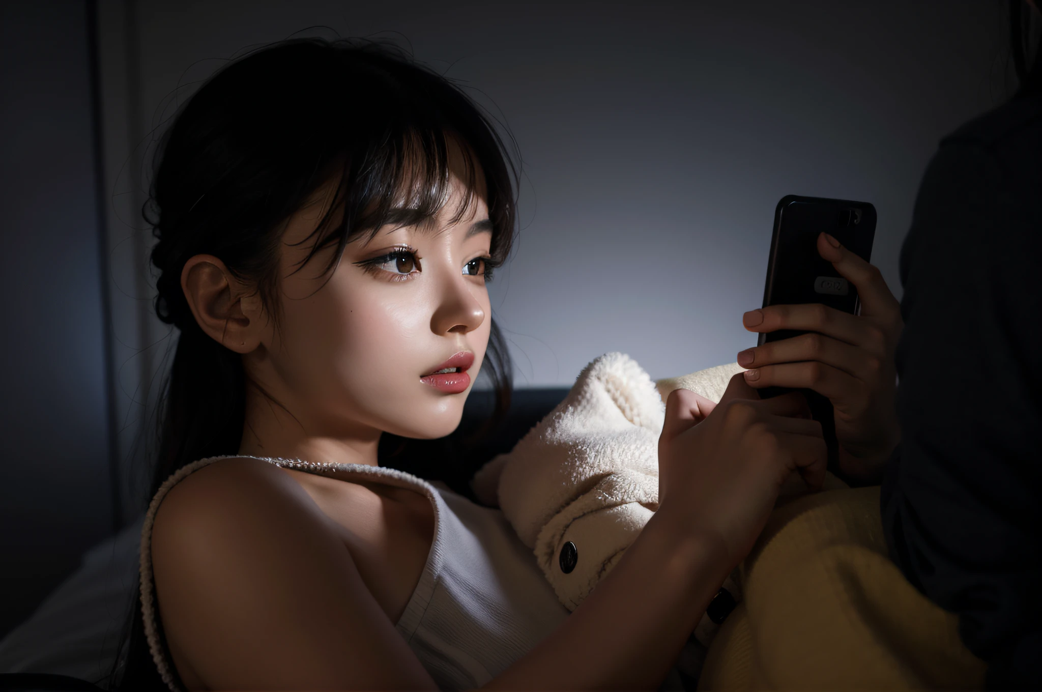 Adult age girl playing with mobile phone
