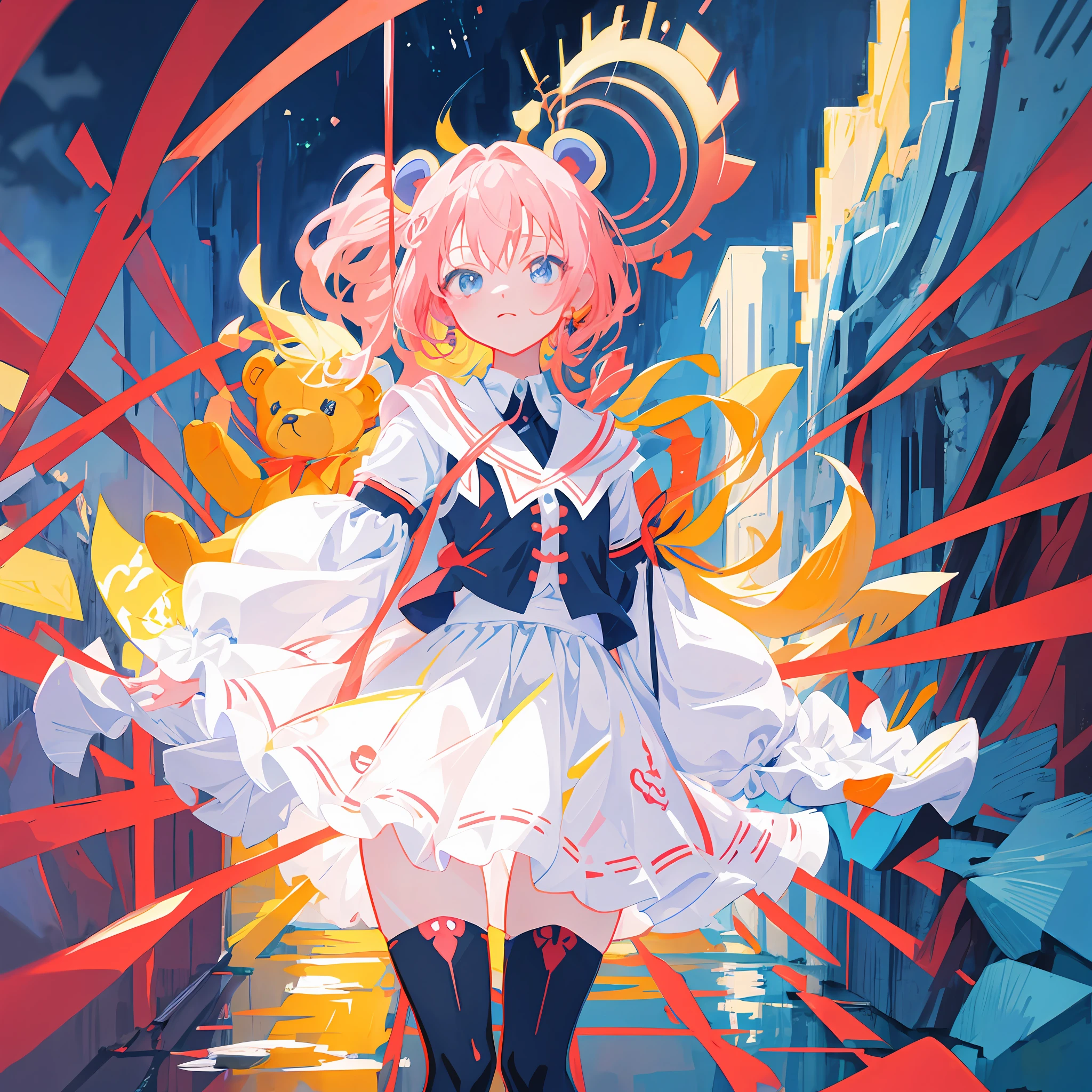 Anime girl with two teddy bears in the water at night, Cute detailed digital art, adorable digital art, Guviz-style artwork, lovely art style, trending on artstation pixiv, cute artwork, Anime art wallpaper 8 K, Cute anime, Soft anime illustration, cute anime catgirl, Anime art wallpaper 4k, Guviz
