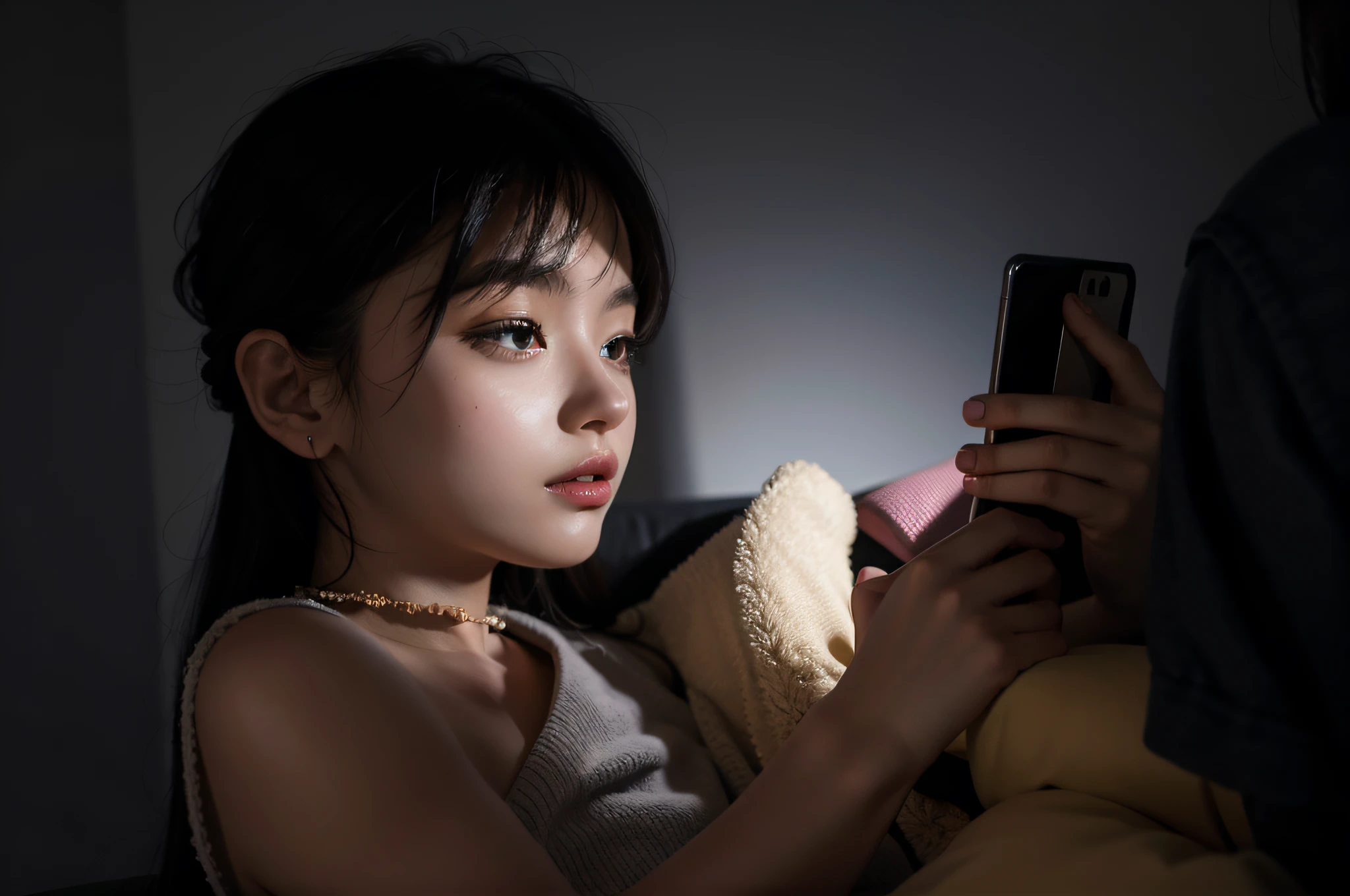 Adult teenage girl playing with mobile phone