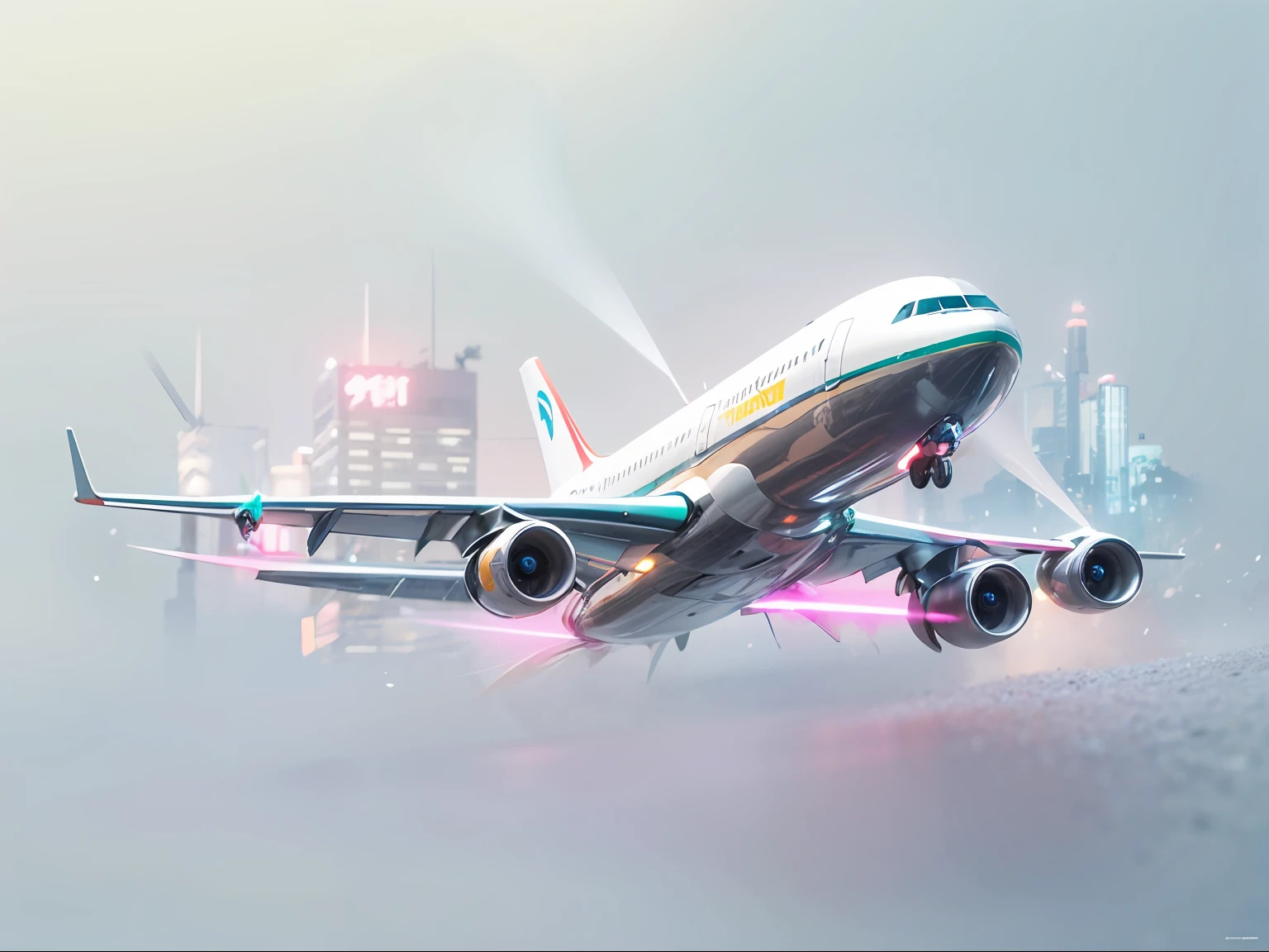 1 transparent airliner, Color transparent plastic , cyber punk perssonage , (industrial design:1.2), (Luminous neon:1.2) , White background , surrealism , hyper HD , High details , Best quality ,4K