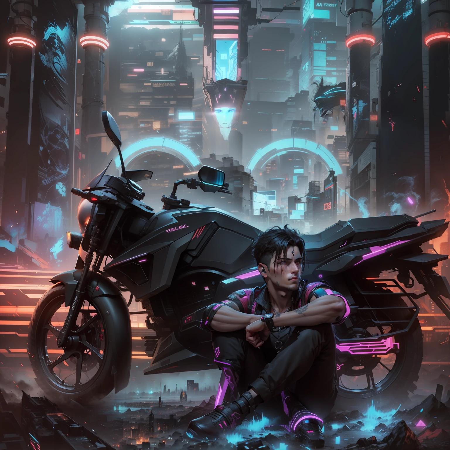 Change background cyberpunk handsome boy, realistic face,8k, ultra realistic