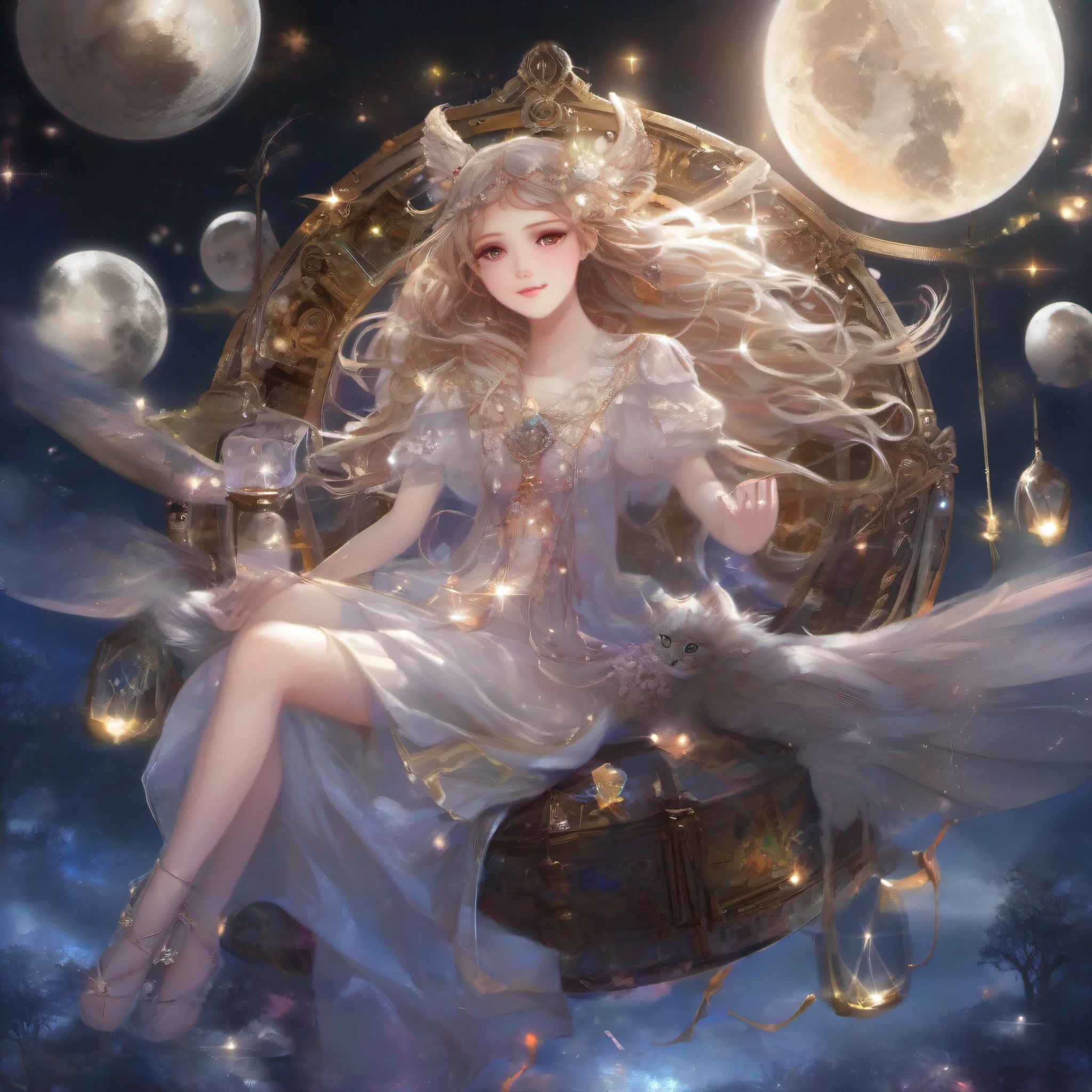 fullmoon、Fantastic art、twinkle、kosmos、moonlight、goddes、angelicales、a smile、magia