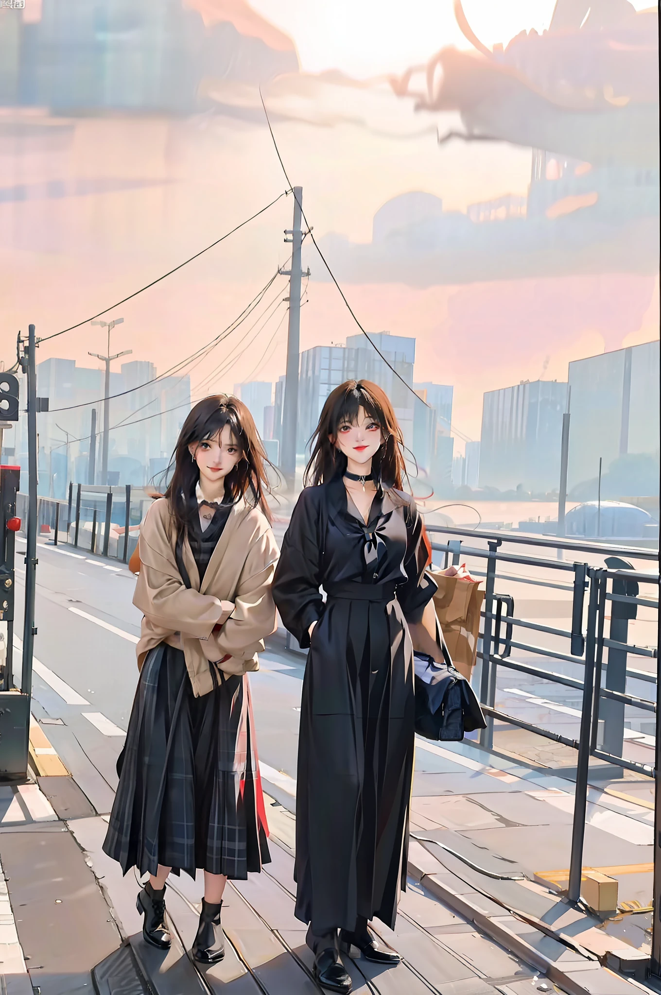 tmasterpiece，Need，full bodyesbian，1girll，By bangs，Black necklace，black necktie，brunette color hair，Blue dress，Blushlush，bangle，beauty breast，choker necklace，Cornics，鎖骨，collared shir，Cowboy photos，Formal shirts，Ear piercing，Eyebrows visible through hair，Gradient hair，grinning smile，gyaru，jewely，kogal，Long hair，looking at viewert，Loose tie，tiese，nipple piercing，tartan，Plaid skirts，pleatedskirt，red eyes，gyuru，校服，The shirt，a skirt，ssmile，Solo，white  shirt，street corner，Skysky，illustration，（Magazines：1.3），（Cover style：1.3），Fashionab，woman，vibrancy，Outfit，posing on a，frontage，Colorful，Dynamic，Background with，element in，self-assured，Expressing the，halter，statement，Attachment，A majestic，coil，Runt，Touching pubic area，Scenes，text，Cover of a，boldness，attention-grabbing，titles，Fashionab，typeface，Catchy，titles，more big，Smart，modern day，Fashionab，focus-on、Fashionab、