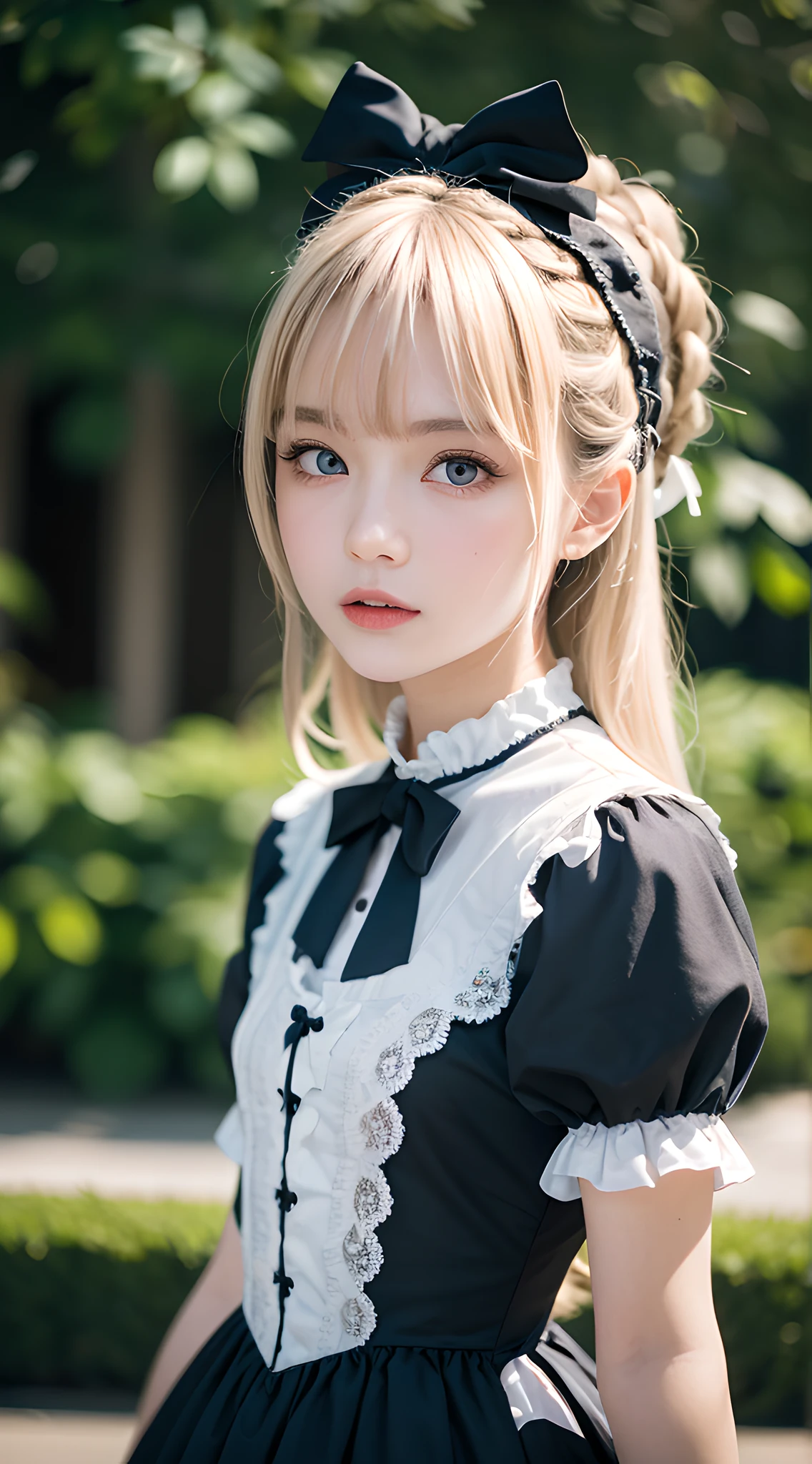 (masterpiece, best quality:1.2), 8k, 85mm, official art, raw photo, absurdres, platinum blonde hair, (blue eyes, ****ta fashion, sweet****ta, gothic, dress:1.2), idol face, upper body, beautiful girl, gardeniass, short sleeve, elegance, sophisticated, gardenia, looking at viewer, film grain, chromatic aberration, sharp focus, facelight, dynamic lighting, cinematic lighting, detailed face, bokeh background