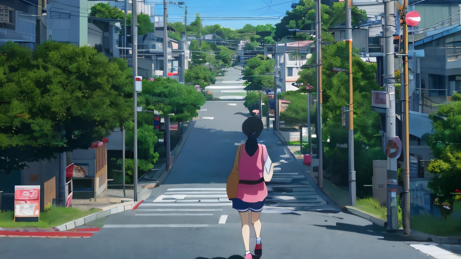 Anime scene of a woman walking on the sidewalk with many bicycles, tokyo anime anime scene, anime film still, anime movie screenshot, anime still film anime shikishi, screenshot from the anime film, rio de janeiro in an anime film, mamoru hosoda, anime movie scene, in style of kyoto animation, centimeters away from my face, anime scene