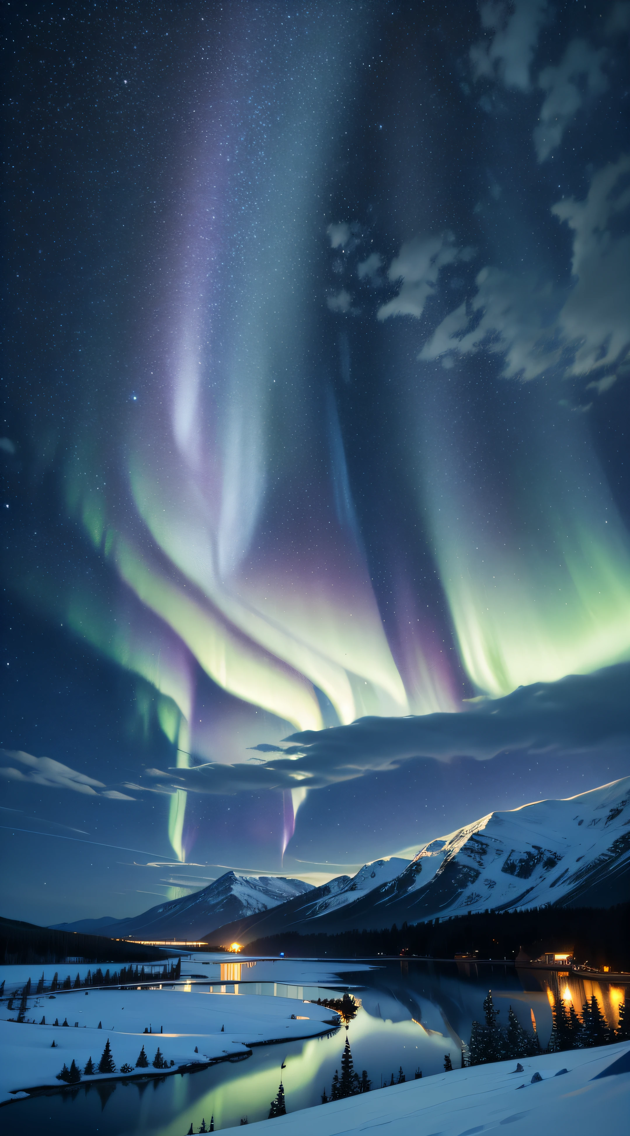 A wonderful and gorgeous view of the starry sky,The dazzling Northern Lights,No tasks,(Highlight the starry sky scenery)
